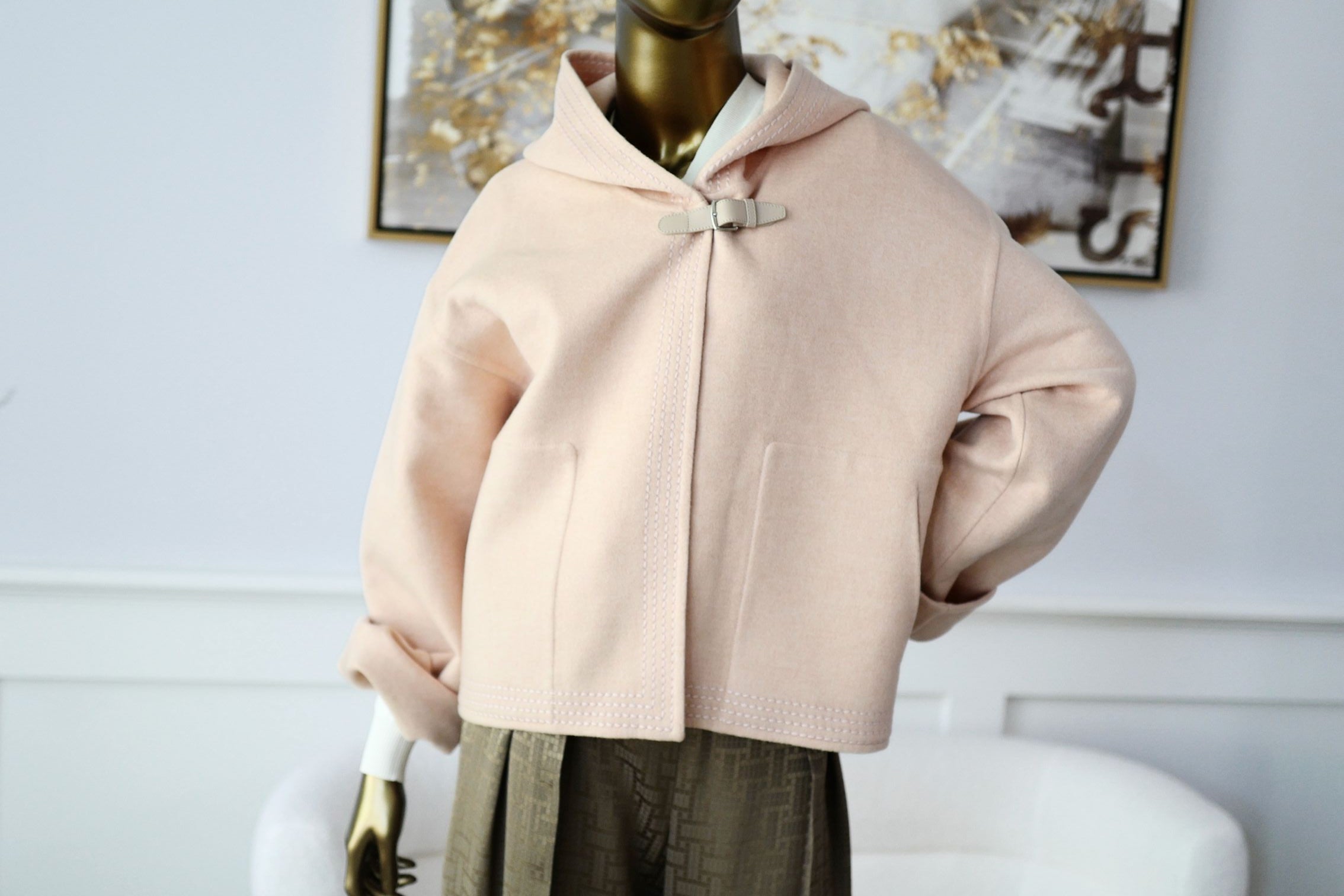 Hermès Paletot à Capuche Rose Palomino Cashmere Size 40