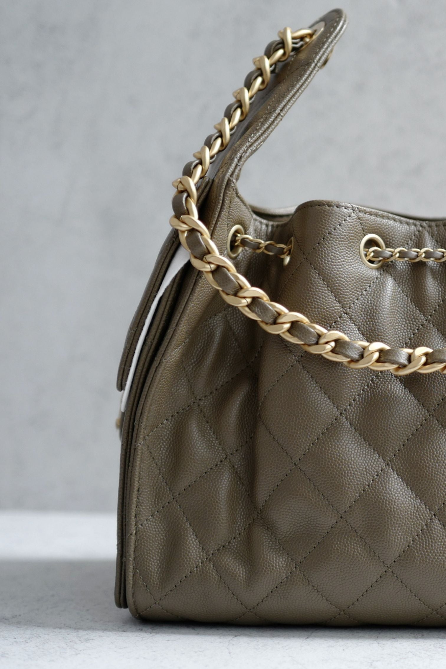 Chanel 26s Small Hobo Dark Khaki Grained Calfskin Gold Hardware