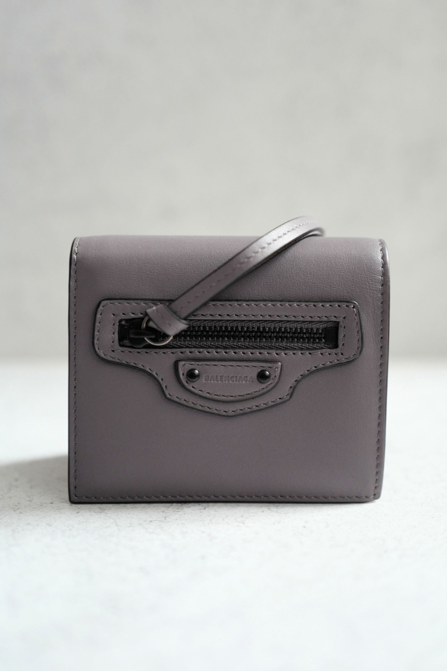 BNIB Balenciaga Women's Neo Classic Mini Wallet in Dark Grey Calfskin