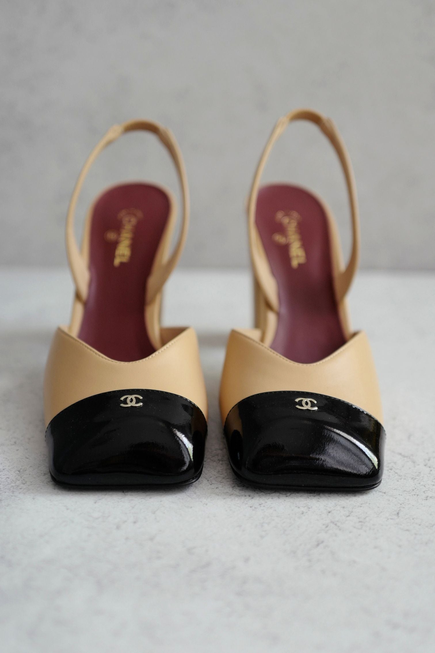 Chanel 26s Slingbacks Matthieu Blazy's Beige Black Lambskin Calfskin Size 38