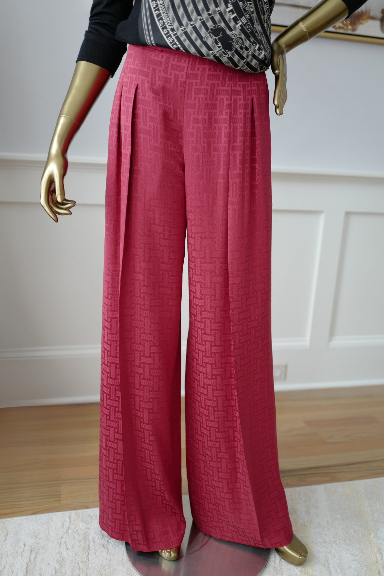 NEW Hermès "Mosaique" Wide Leg Pants Rose Framboise Size 34