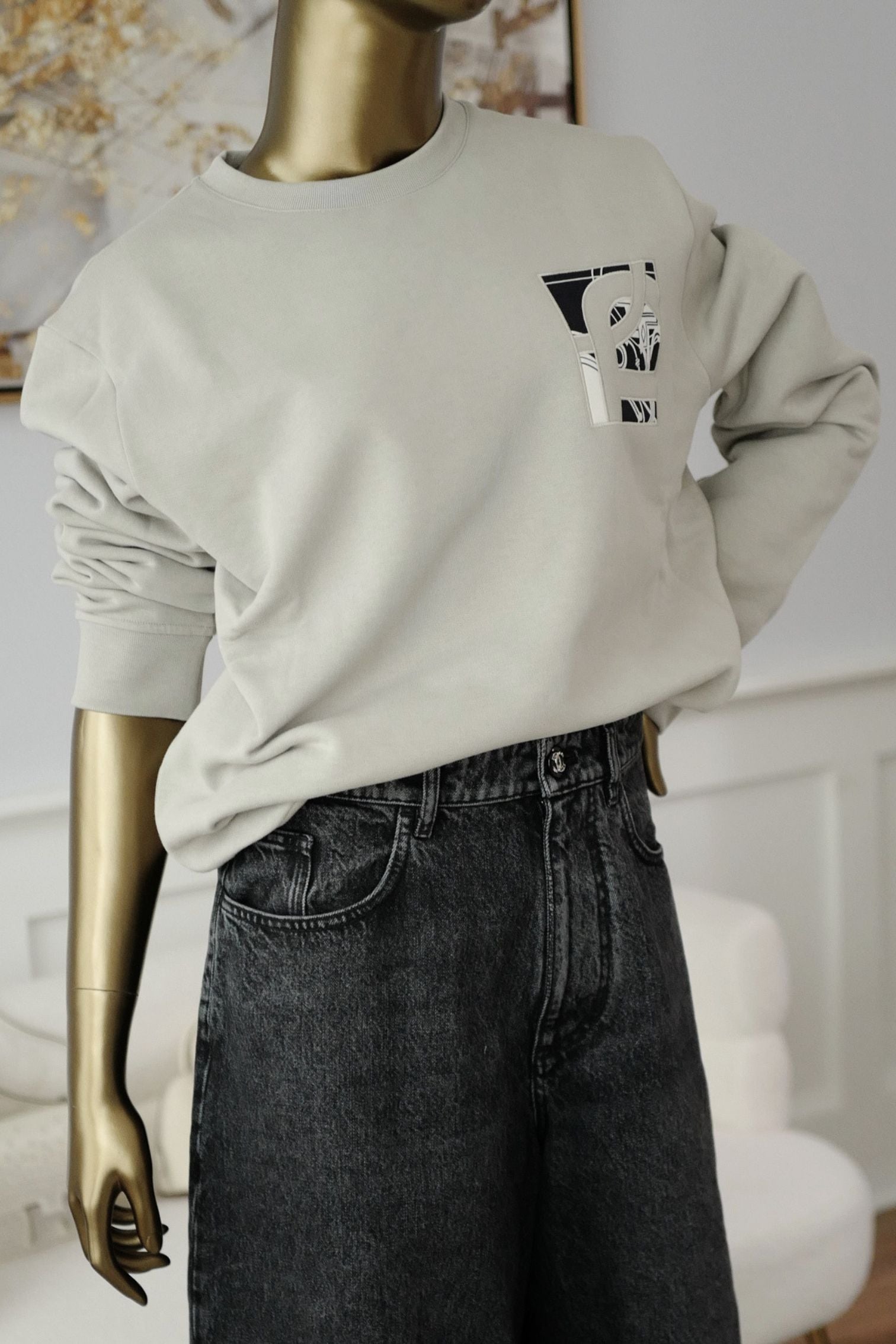 Hermès Ex-Libris Crewneck Sweater Mastic Cotton Size L