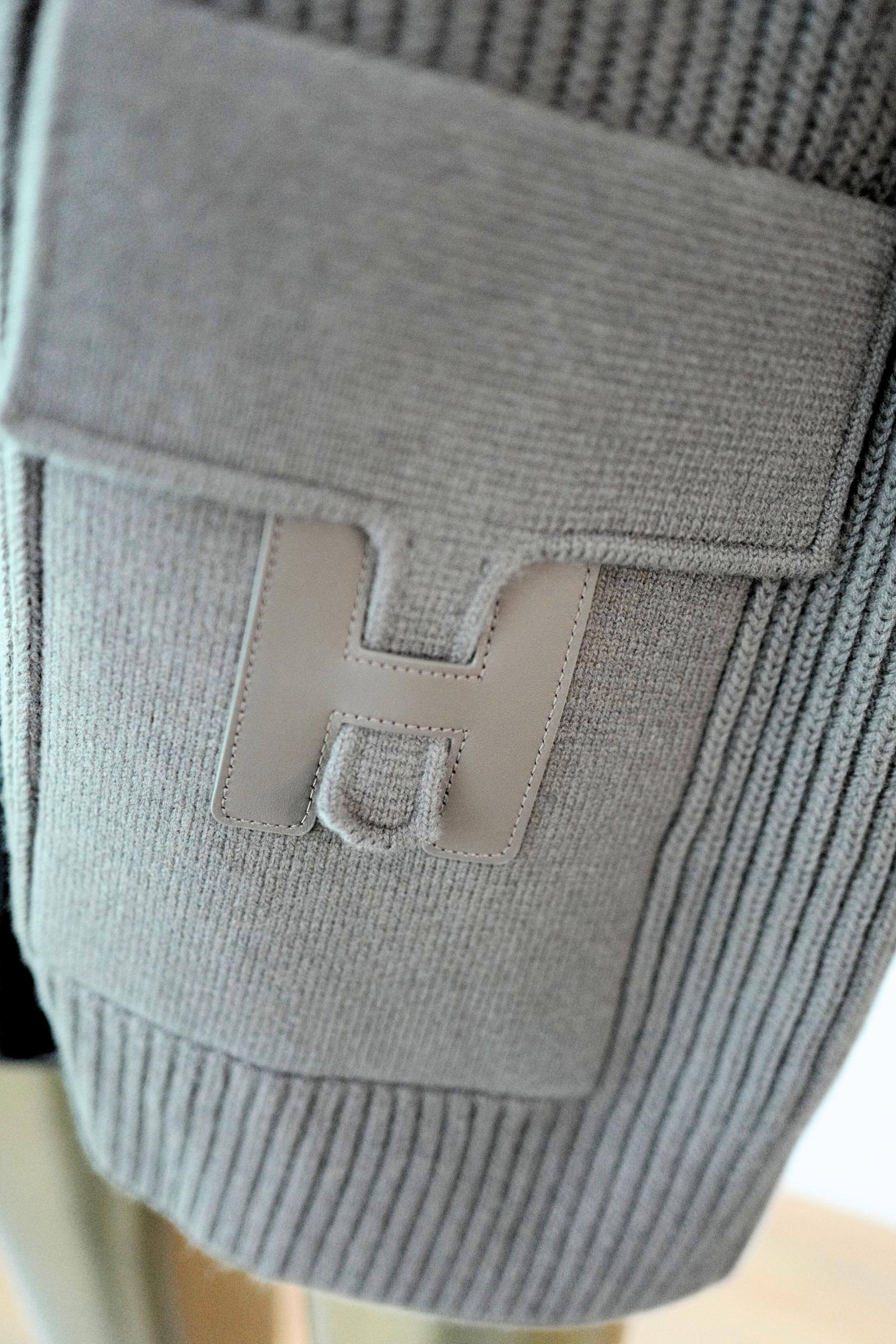 NEW Hermès Blouson Cardigan H Pockets Etoupe Size 34 Wool Jacket