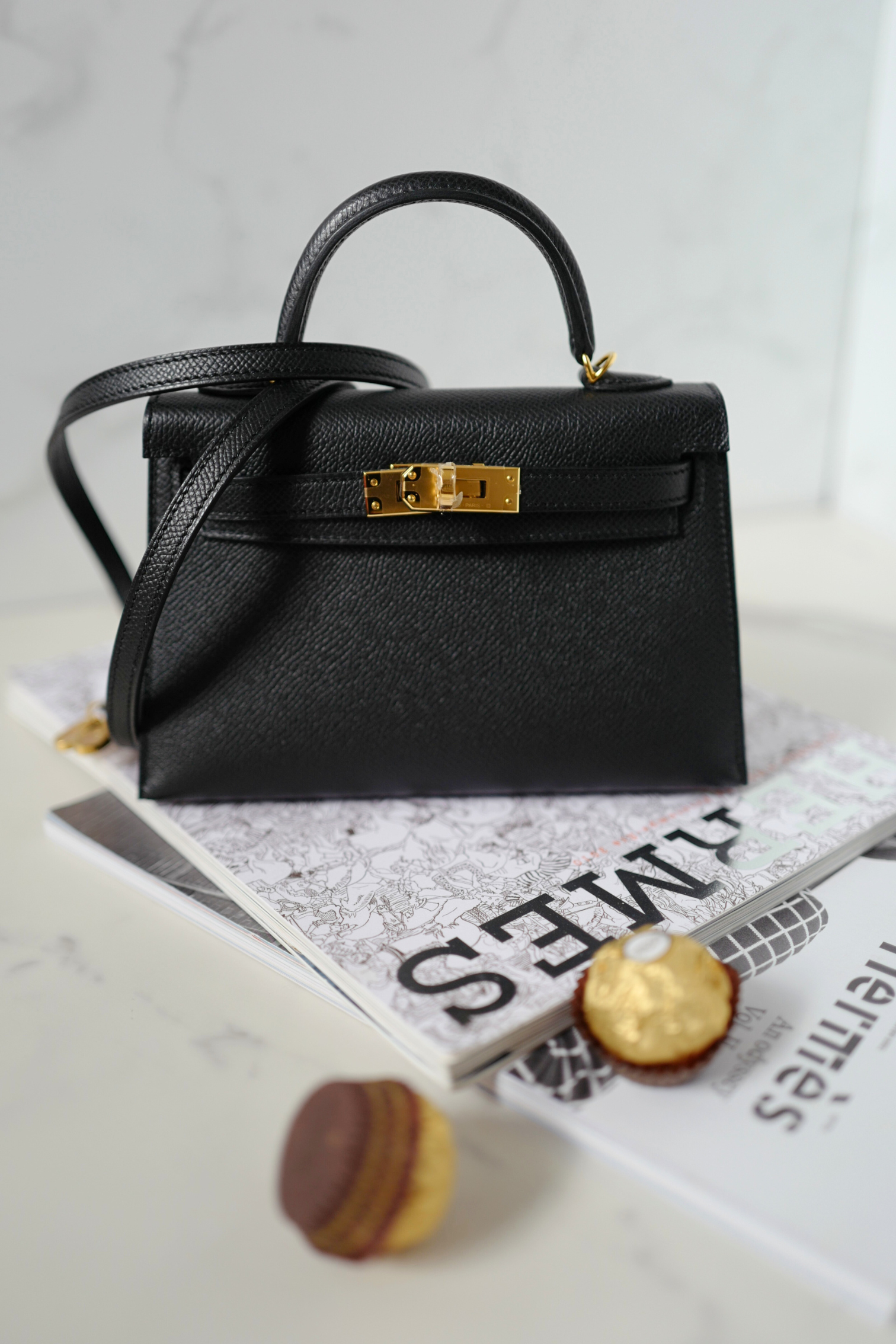 BNIB Hermès Mini Kelly 20 Black Epsom Leather with Gold Hardware Stamp W