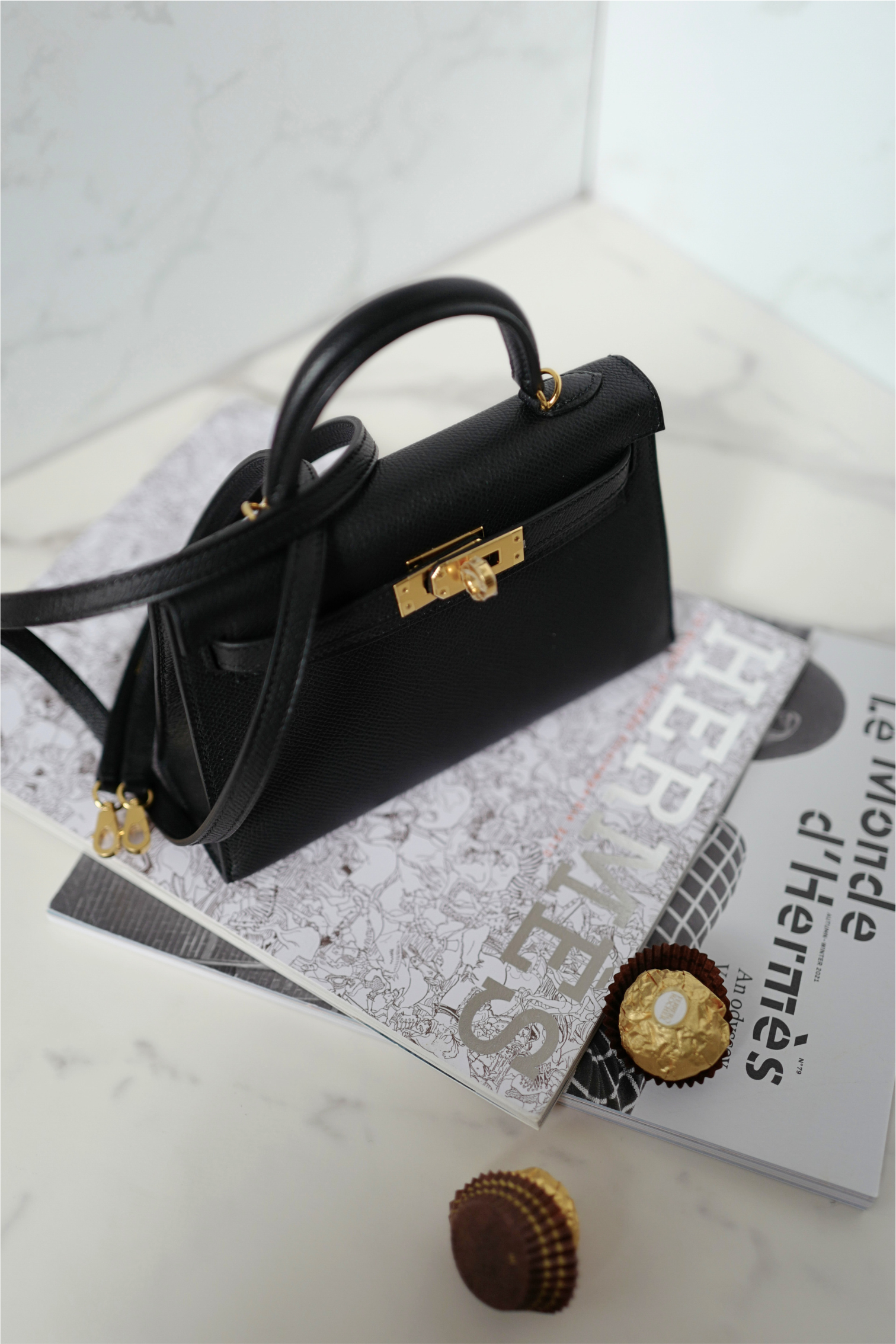 BNIB Hermès Mini Kelly 20 Black Epsom Leather with Gold Hardware Stamp W
