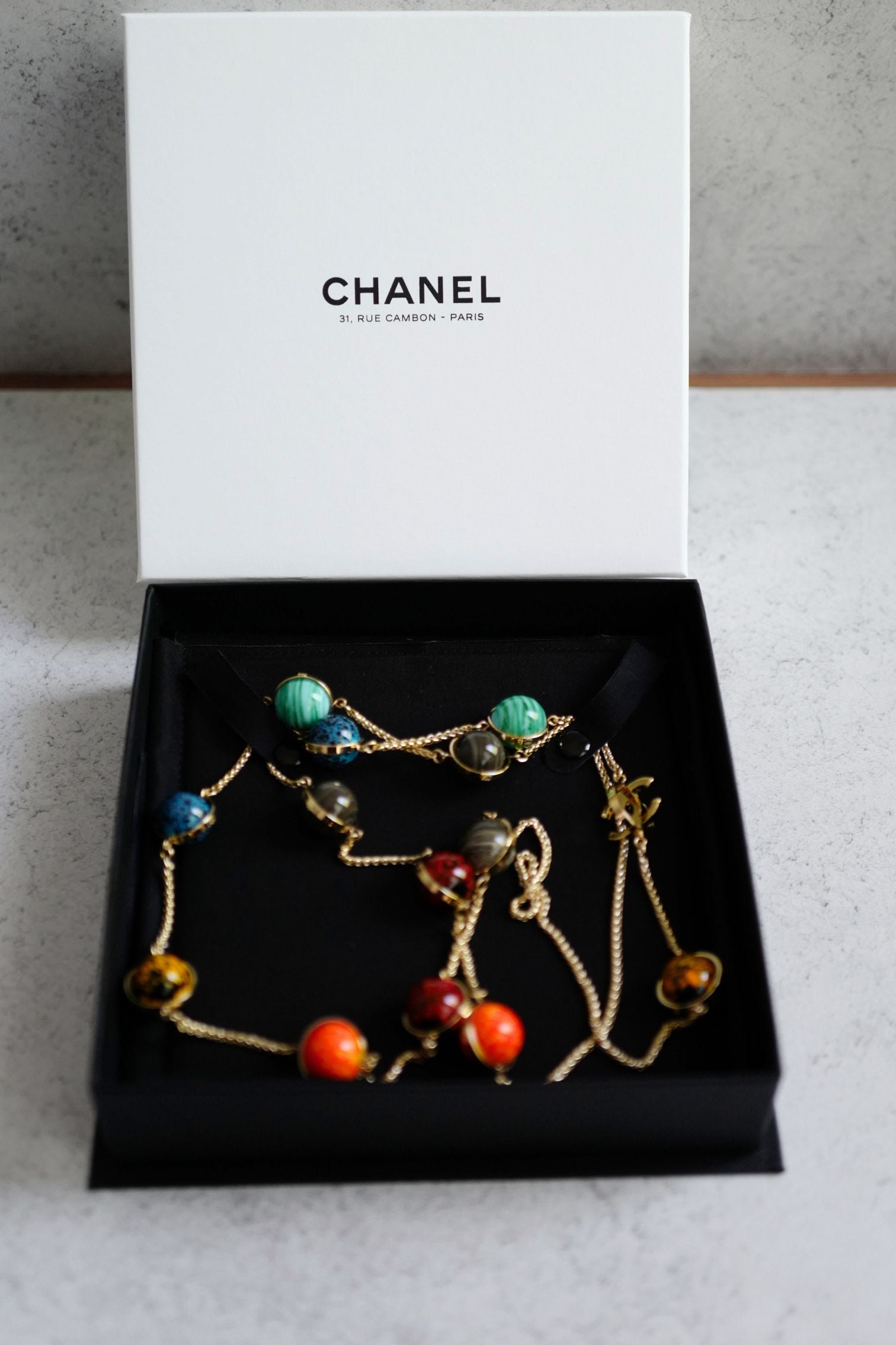 Chanel 26S Long Necklace Gold Multicolour Metal Glass Pearls