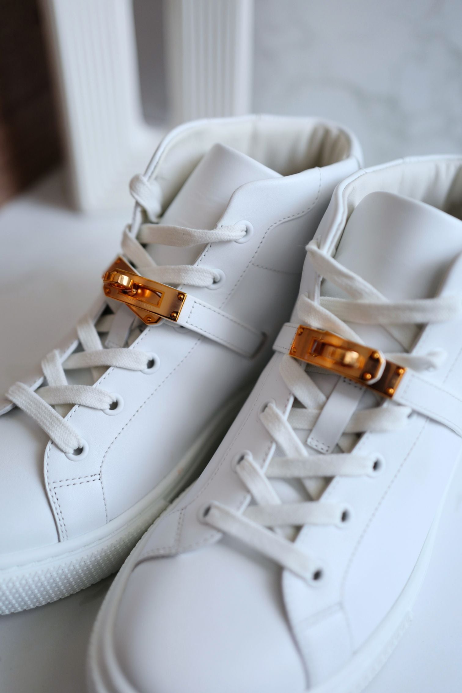 Hermès Daydream Sneaker White Leather Rose Gold Kelly Buckle Size 39.5