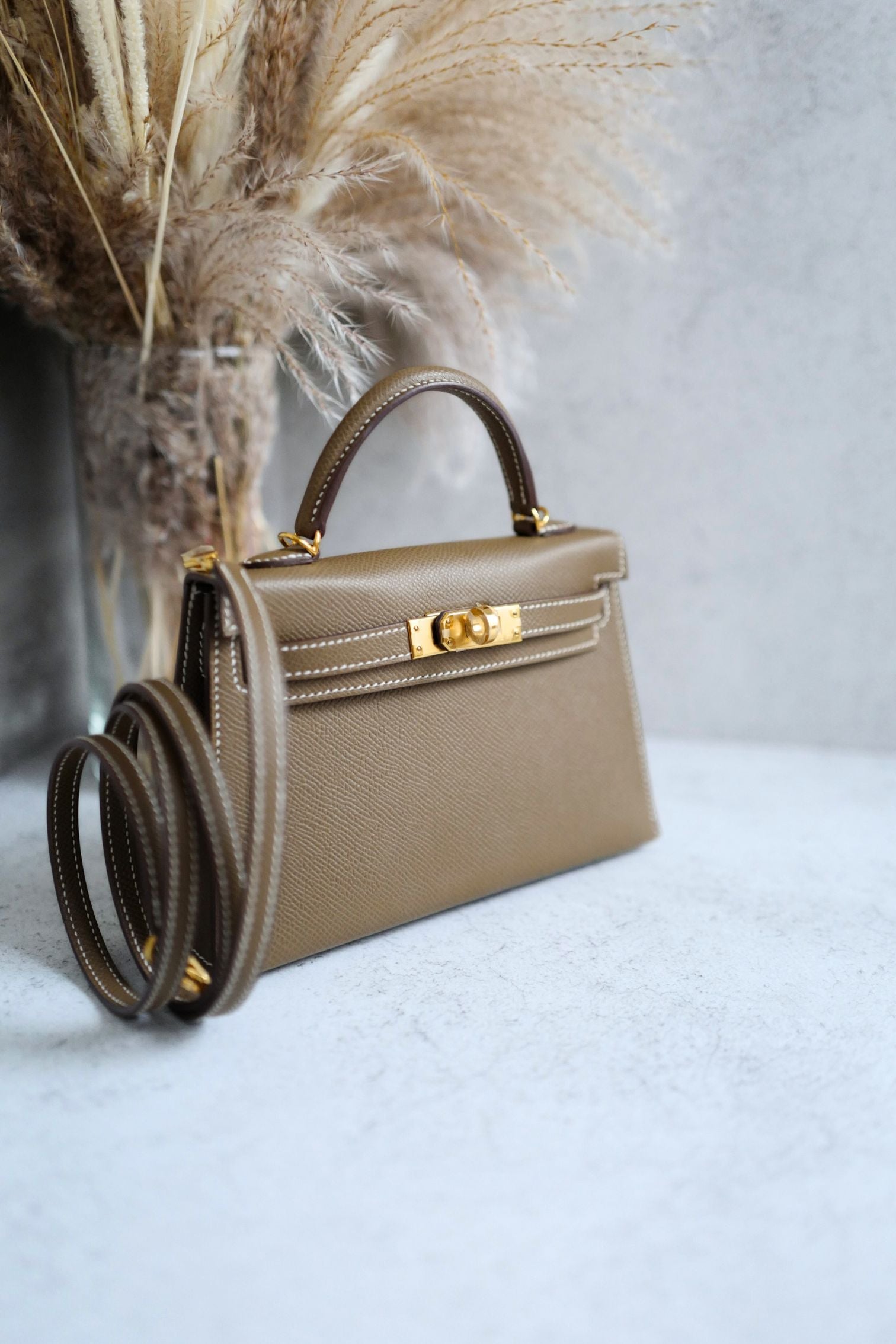 Hermès Mini Kelly Etoupe Epsom Leather Gold Hardware 2023 B Stamp
