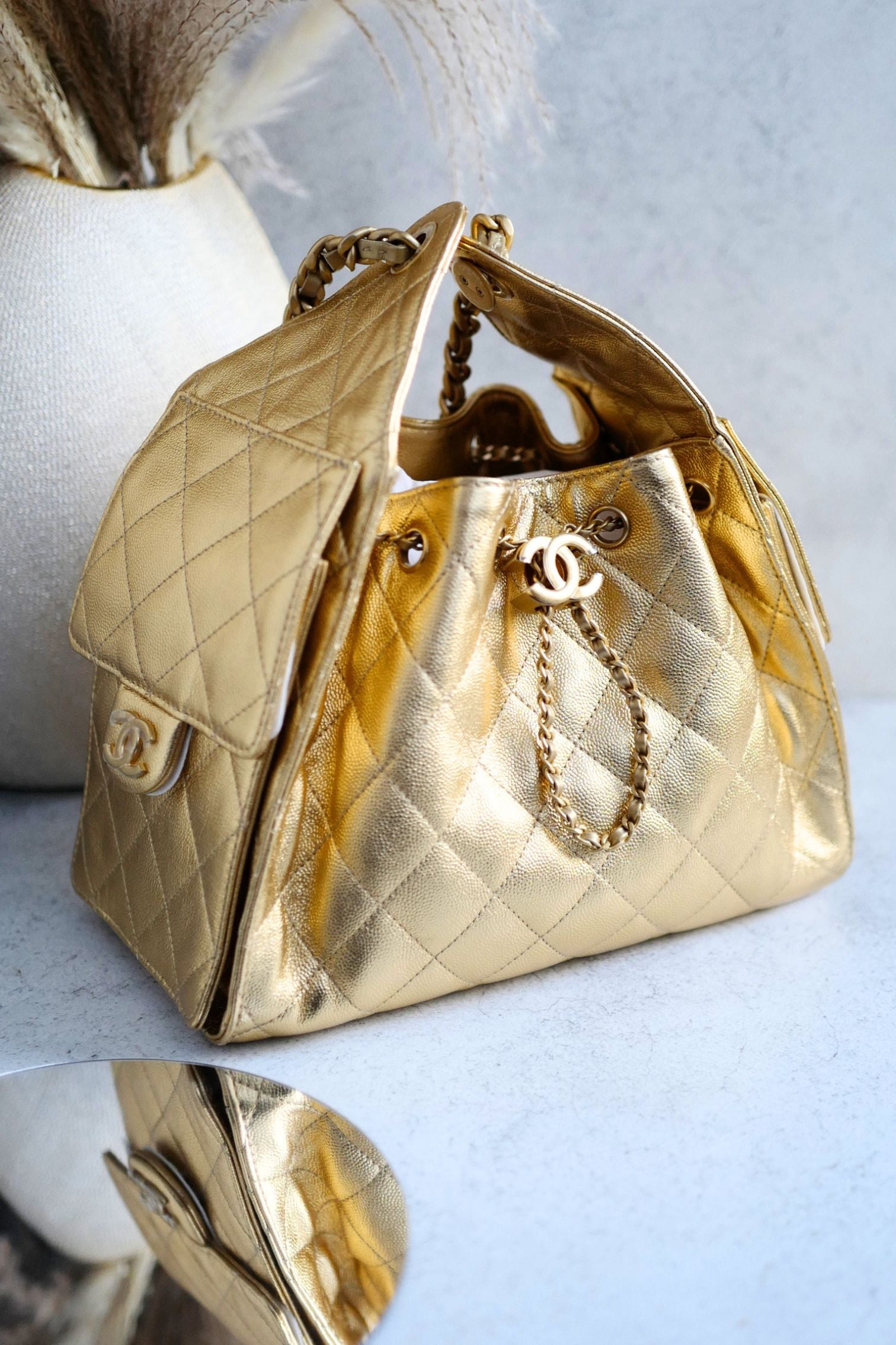 Chanel 26C Small Hobo Gold Metallic Grained Calfskin Gold Hardware