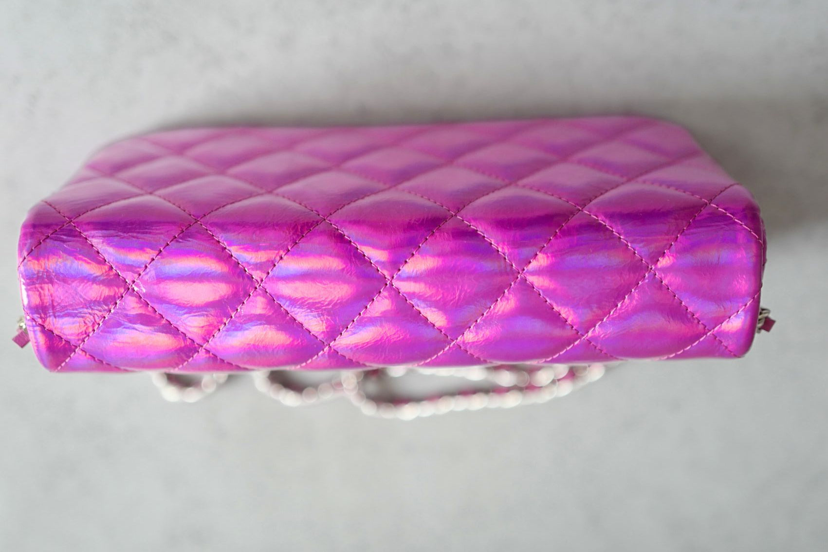 NEW Chanel Wallet on Chain Iridescent Mirror Goatskin Silver Fuchsia Cruise 24C