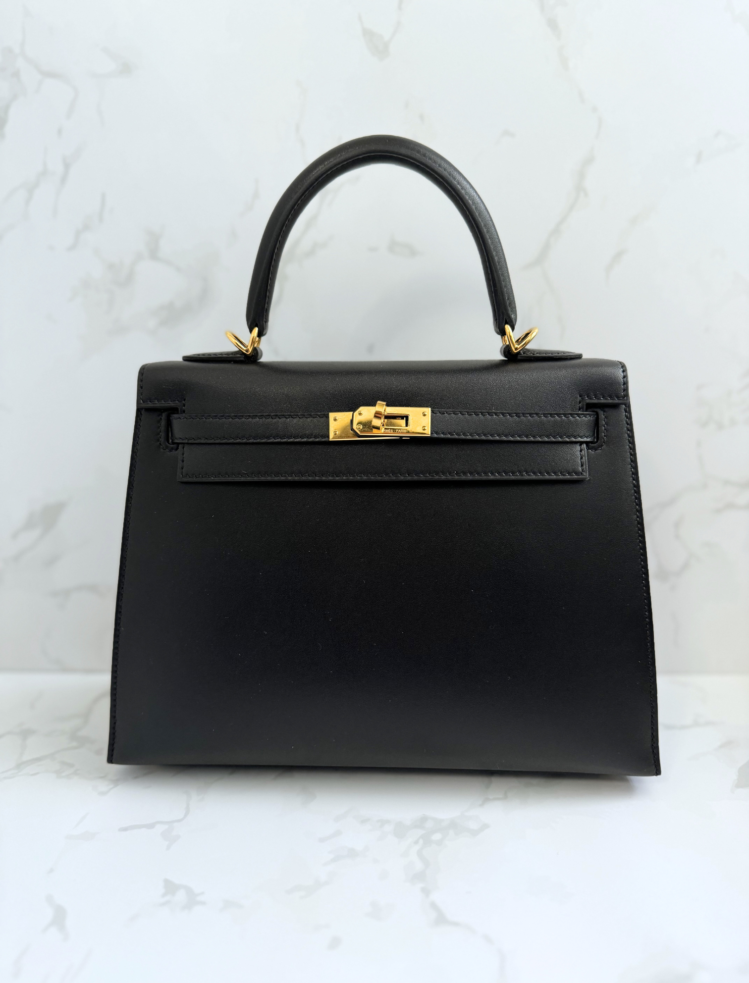 Hermes Kelly 25 Black Tadelakh Sellier Gold HW Complete Original Receipt NEW