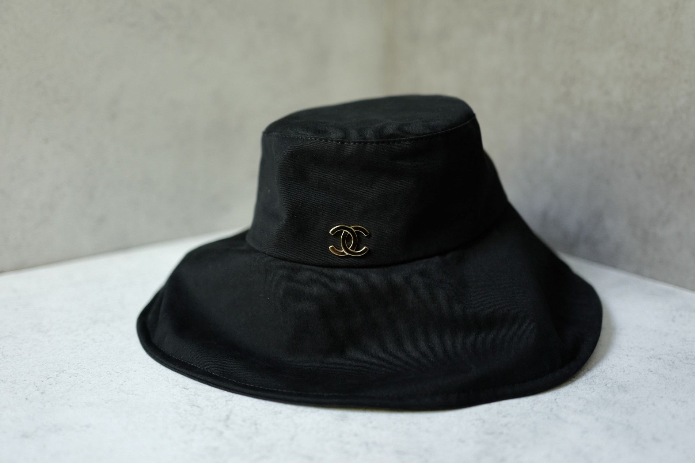 Chanel 26S Coco Beach Cloche Hat Black Cotton Metal Size S