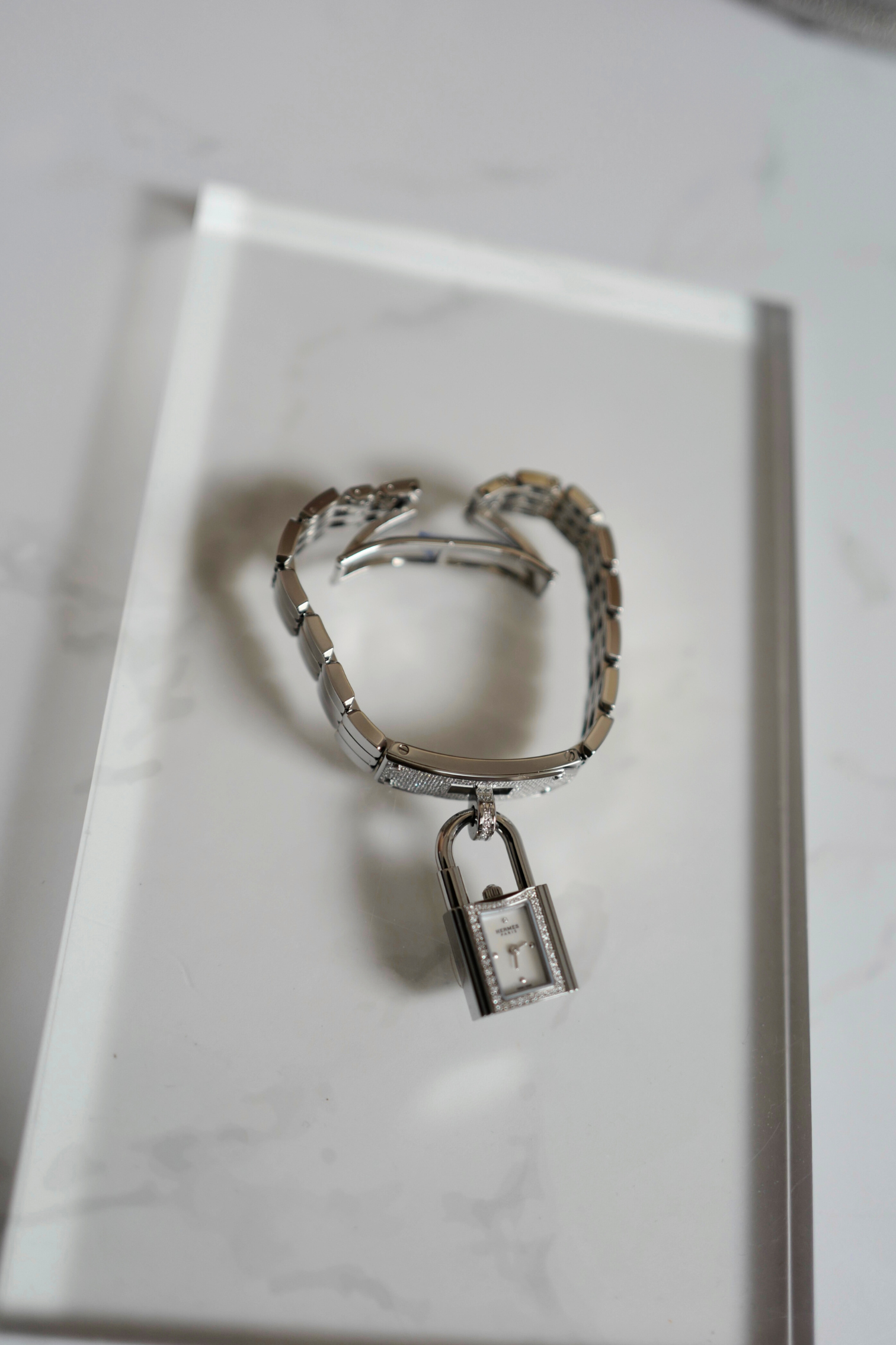 BNIB Hermes Kelly Watch Mini Model, 16 mm, Diamond Stainless Steel Bracelet