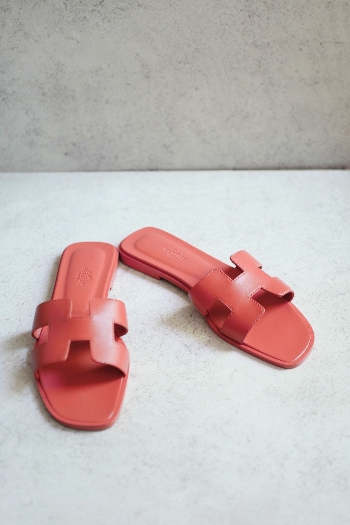 Hermès Oran Sandal Rouge Tomette Calfskin Leather Size 38.5