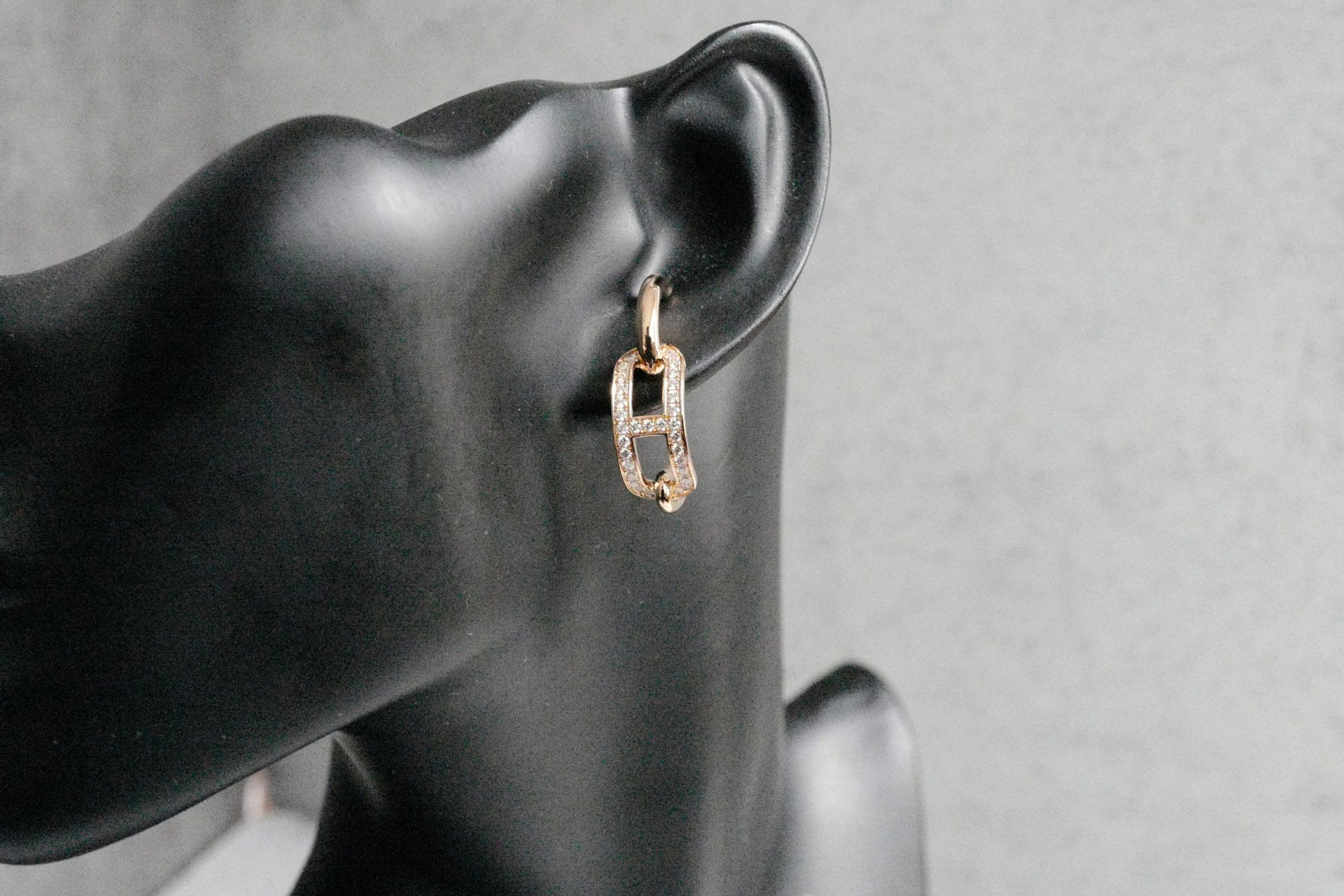 Hermès Adage Earrings 18K Rose Gold 62 Diamond Pavé