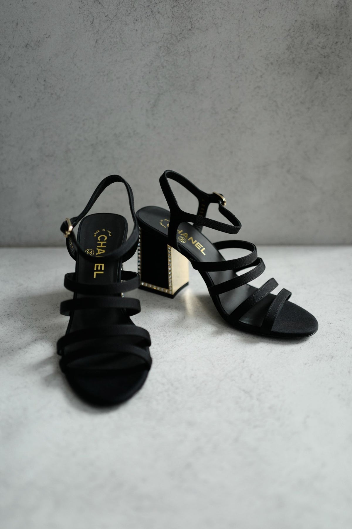 BNIB Chanel 24B Strappy Heels in Black with Crystals Rhinestone Heels size 38