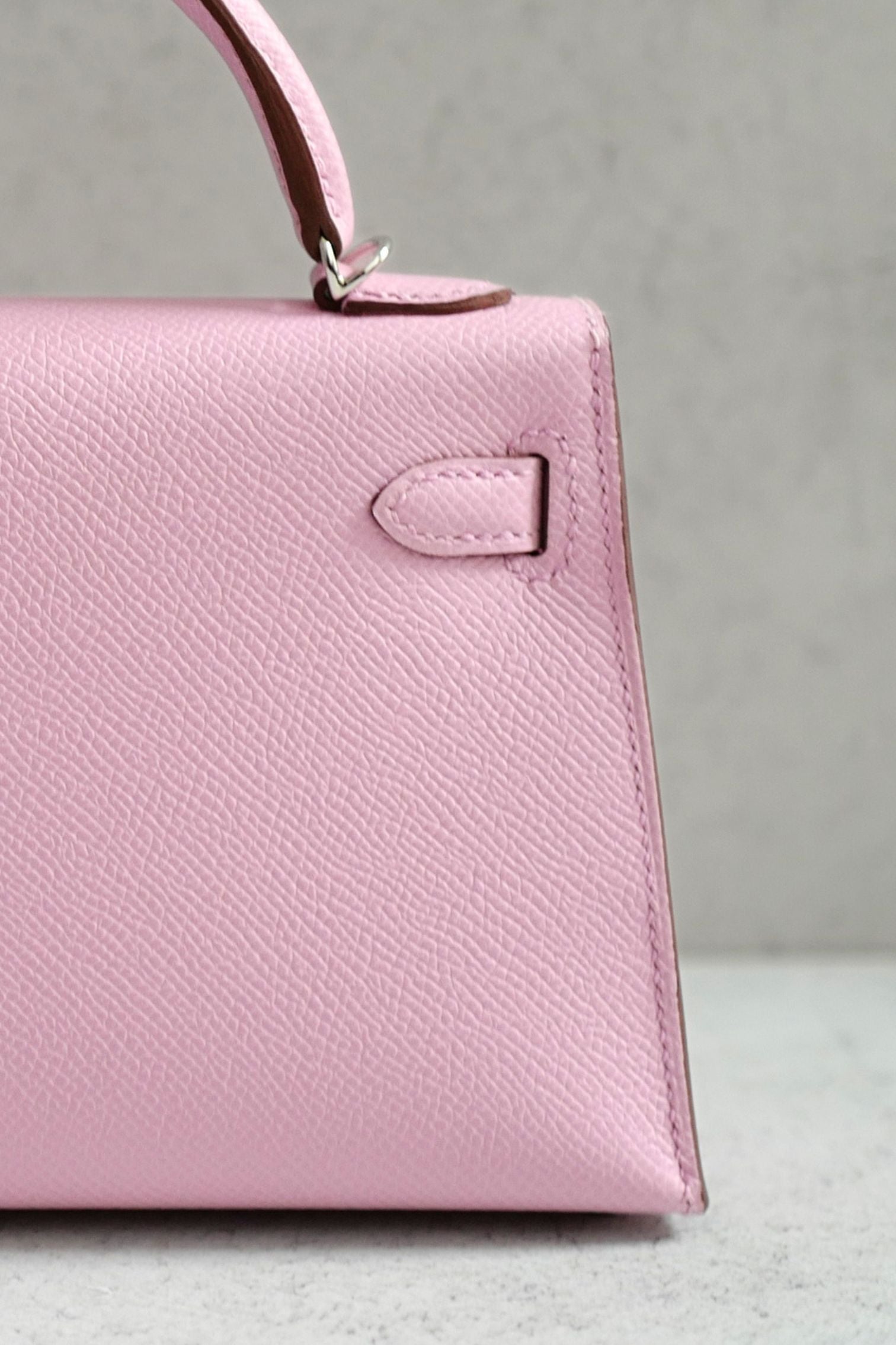 NEW Hermes Mini Kelly Mauve Sylvestre Epsom Leather Palladium Hardware