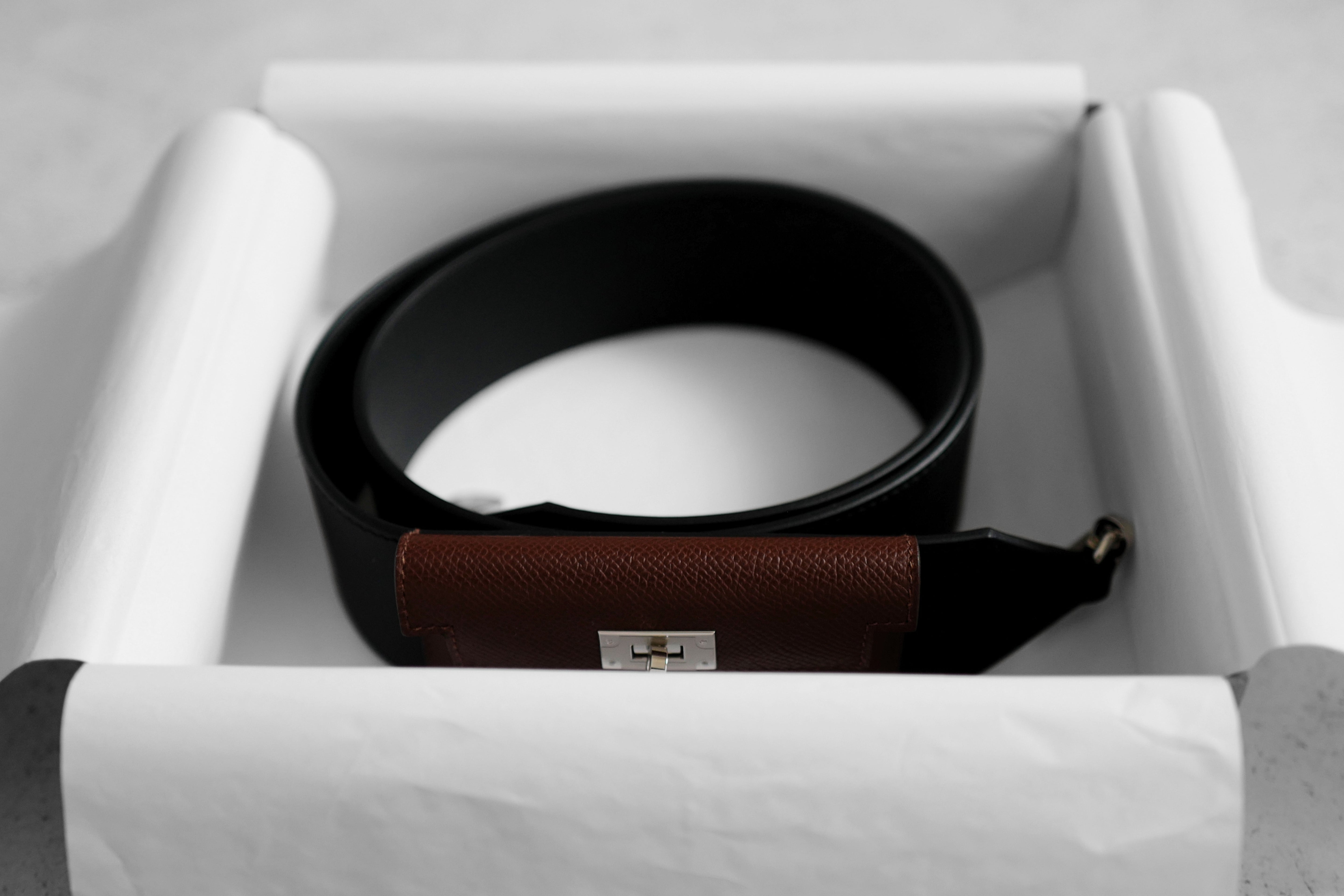 Hermès Kelly Pocket Bag Strap Noir/Terre Swift Epsom Calfskin 105 mm