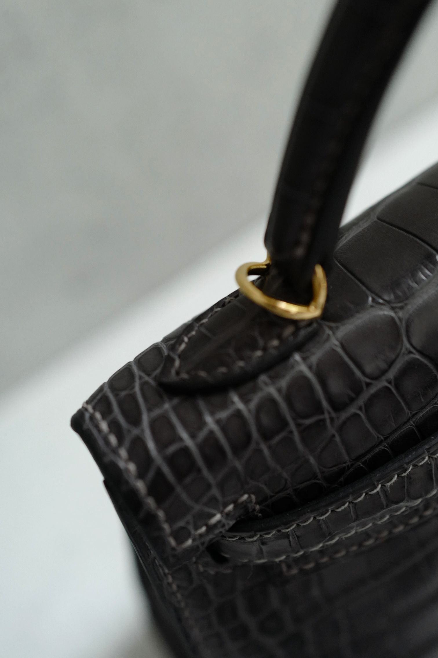 Hermès Mini Kelly Graphite Sellier Alligator Mississippiens K Stamp GHW