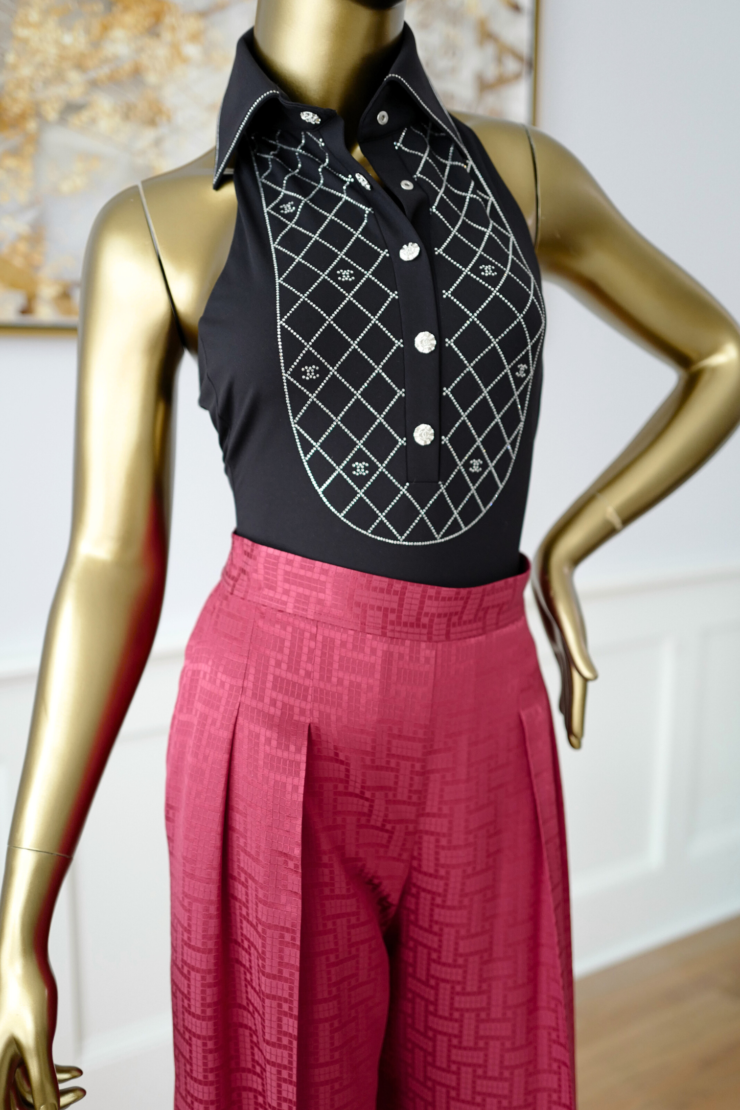 NEW Hermès "Mosaique" Wide Leg Pants Rose Framboise Size 34