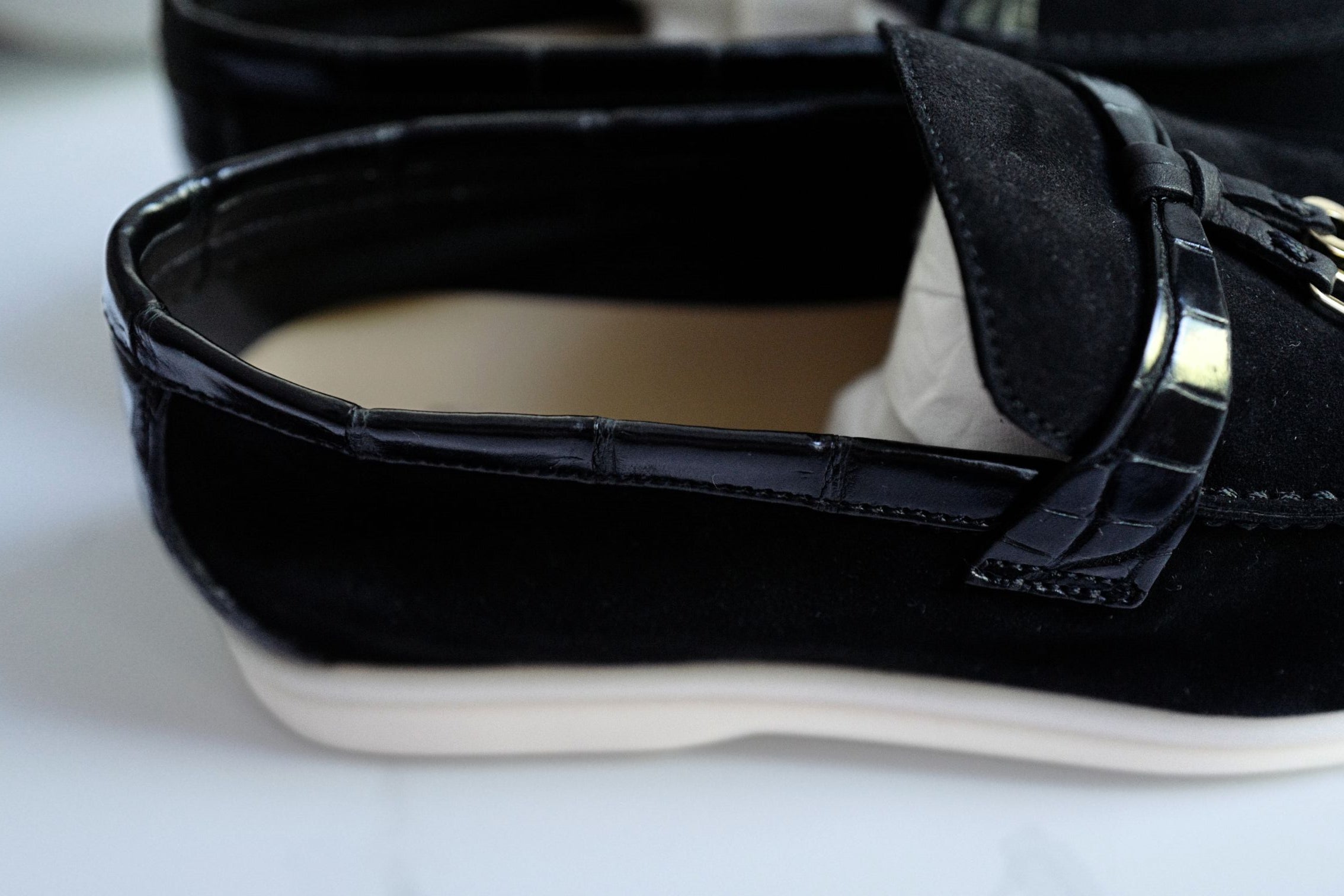BNIB Loro Piana Summer Charms Walk Loafers In Black Suede Alligator strap Size 37