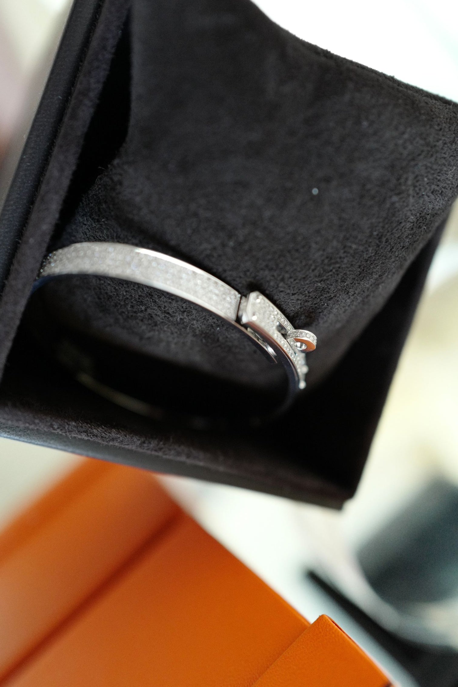 Hermès Kelly Bangle Bracelet PM Full Diamond 18K White Gold Size SH