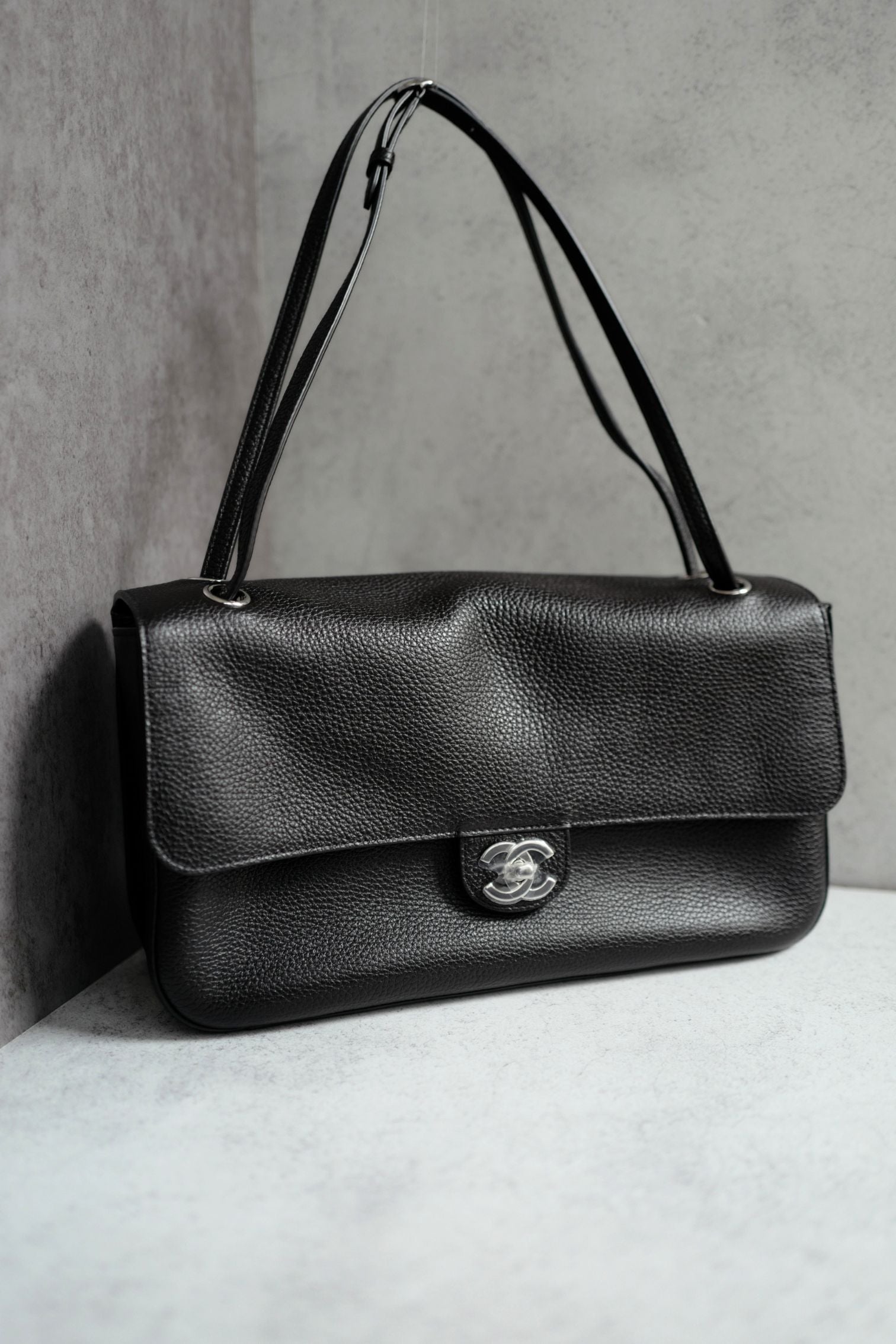 Chanel 26s Maxi Flapbag Black Grained Calfskin & Silver Metal "Matthieu Blazy