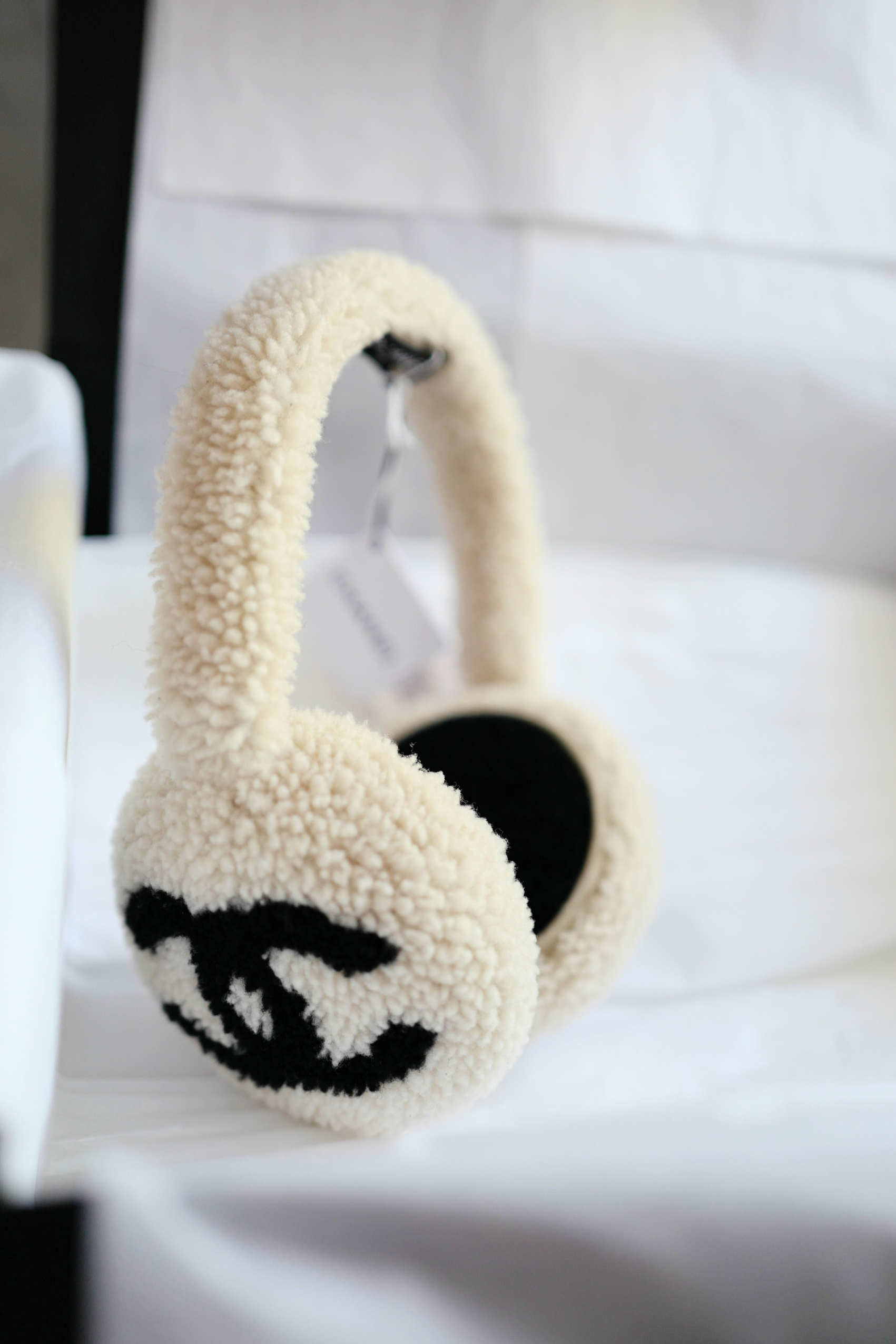 BNIB Chanel CC Earmuffs in Shearling Wool Ecru/Black