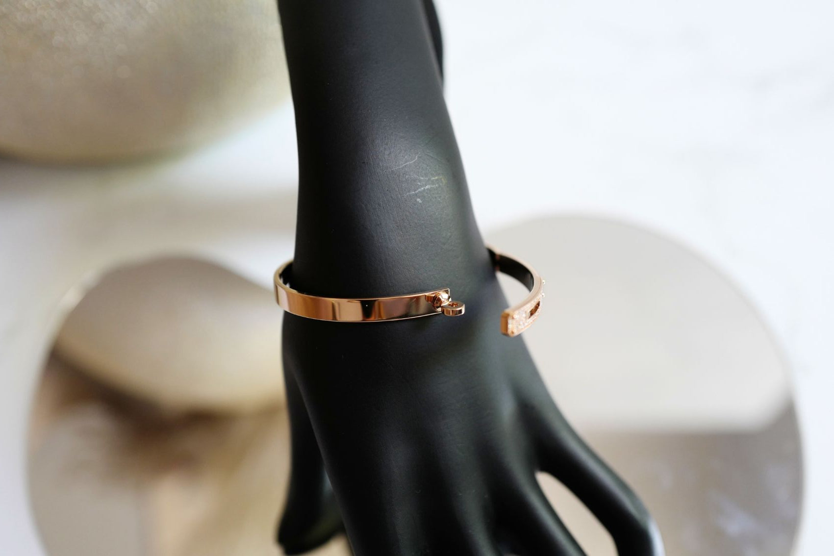 Hermès Kelly Diamond Bangle Bracelet 18K Rose Gold 0.36ct Size SH