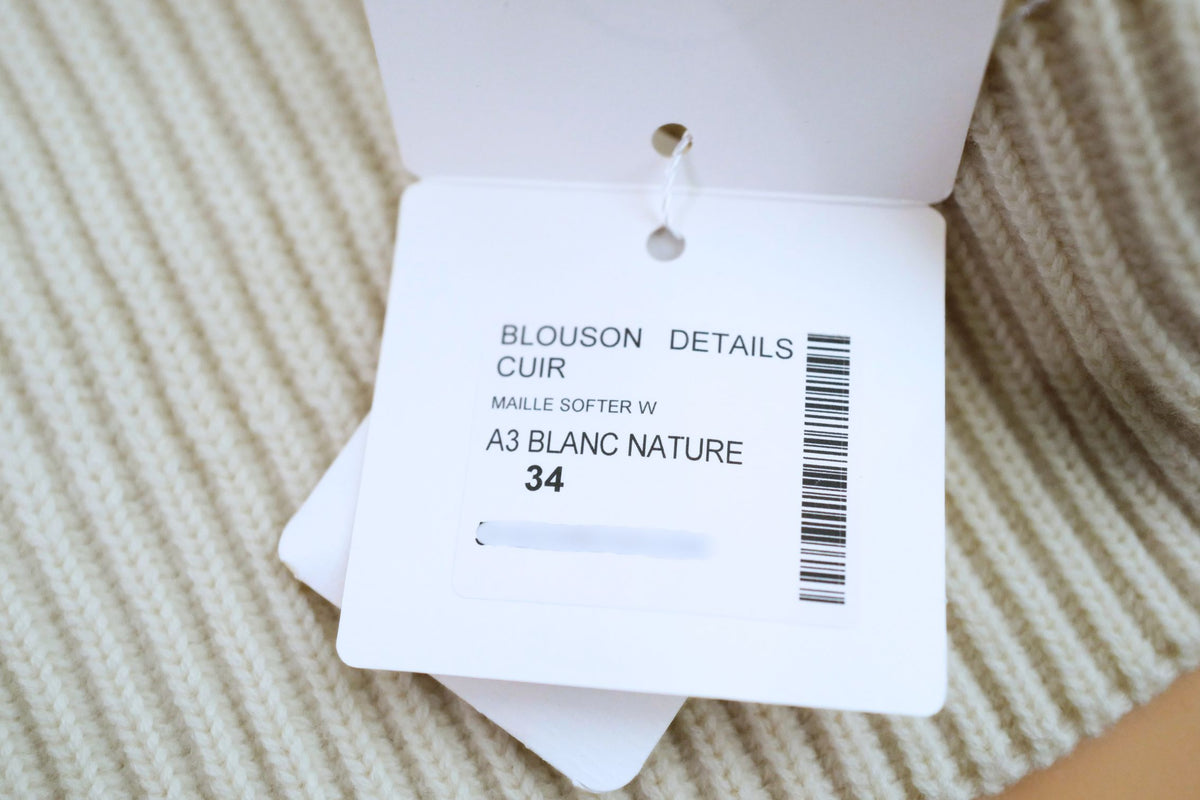 NEW Hermes Blouson Cardigan Blanc Naturel Wool Knit H Leather Pocket Size 34
