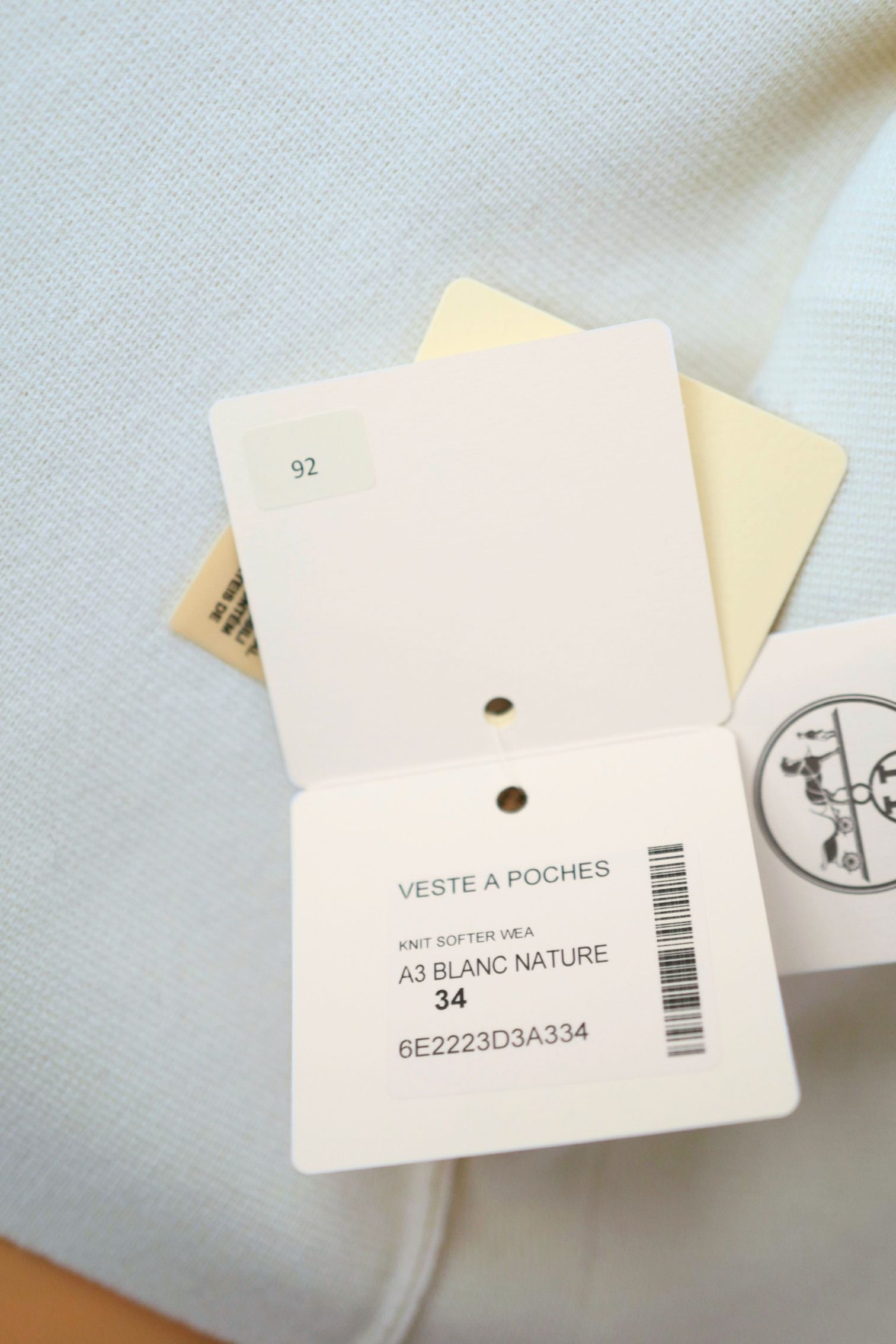 Hermès Woman Outdoor Jacket with Pockets Blanc Naturel Compact Knit Size 34