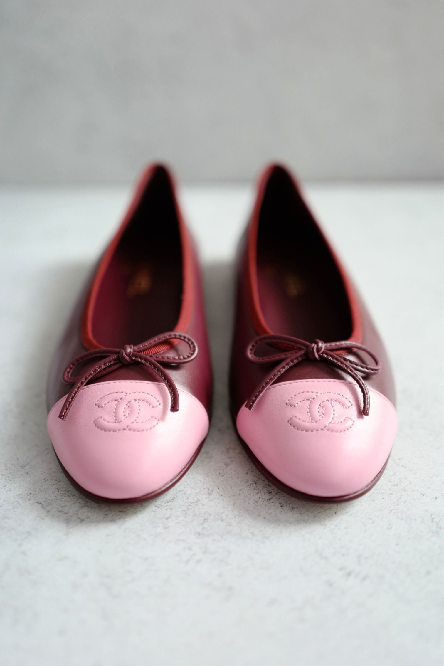 Chanel 26S Matthieu Blazy's Ballet Flats Burgundy Pink Lambskin Size 38