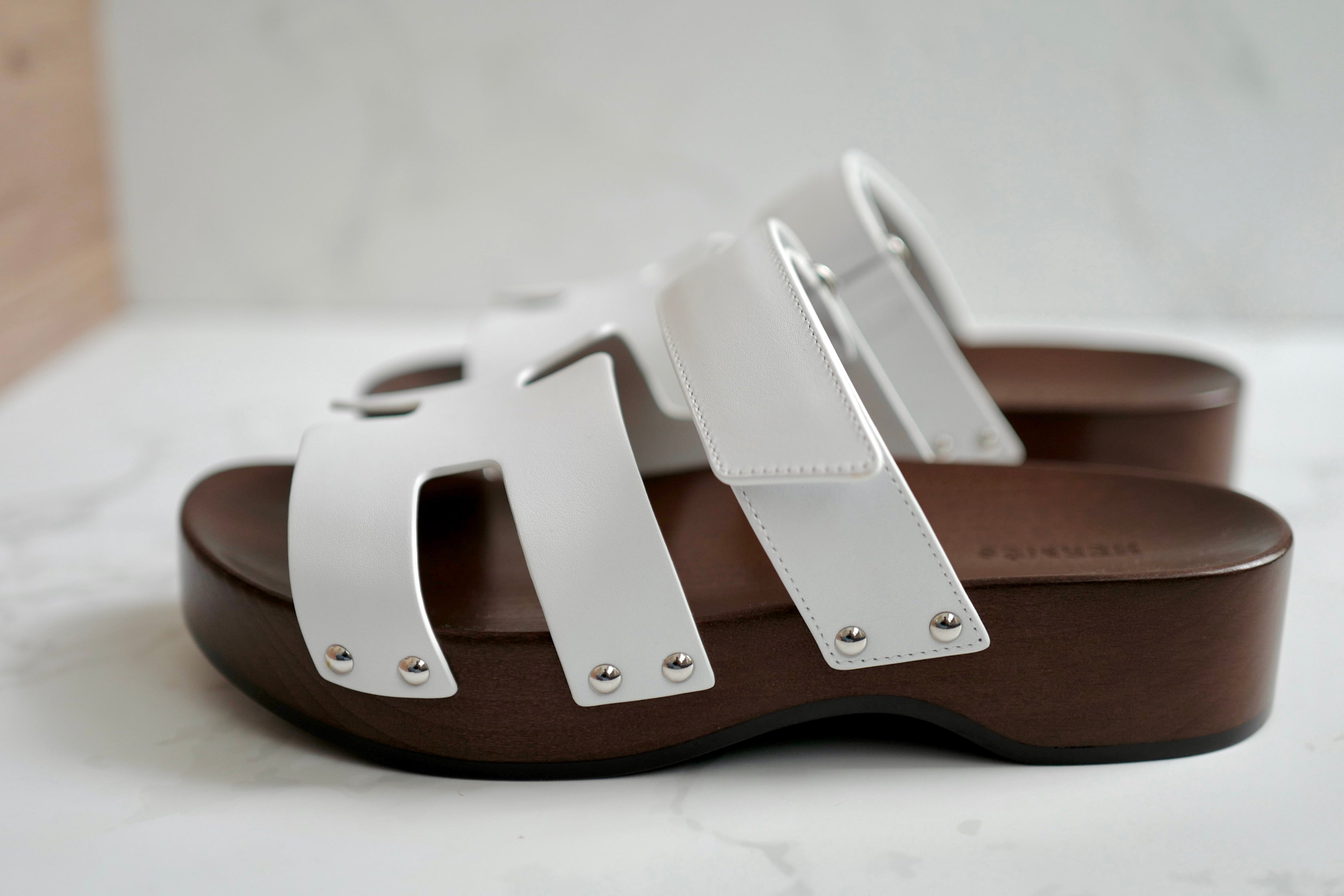BNIB HERMÈS Kos Veau Women's Clog Blanc/white - Size 37