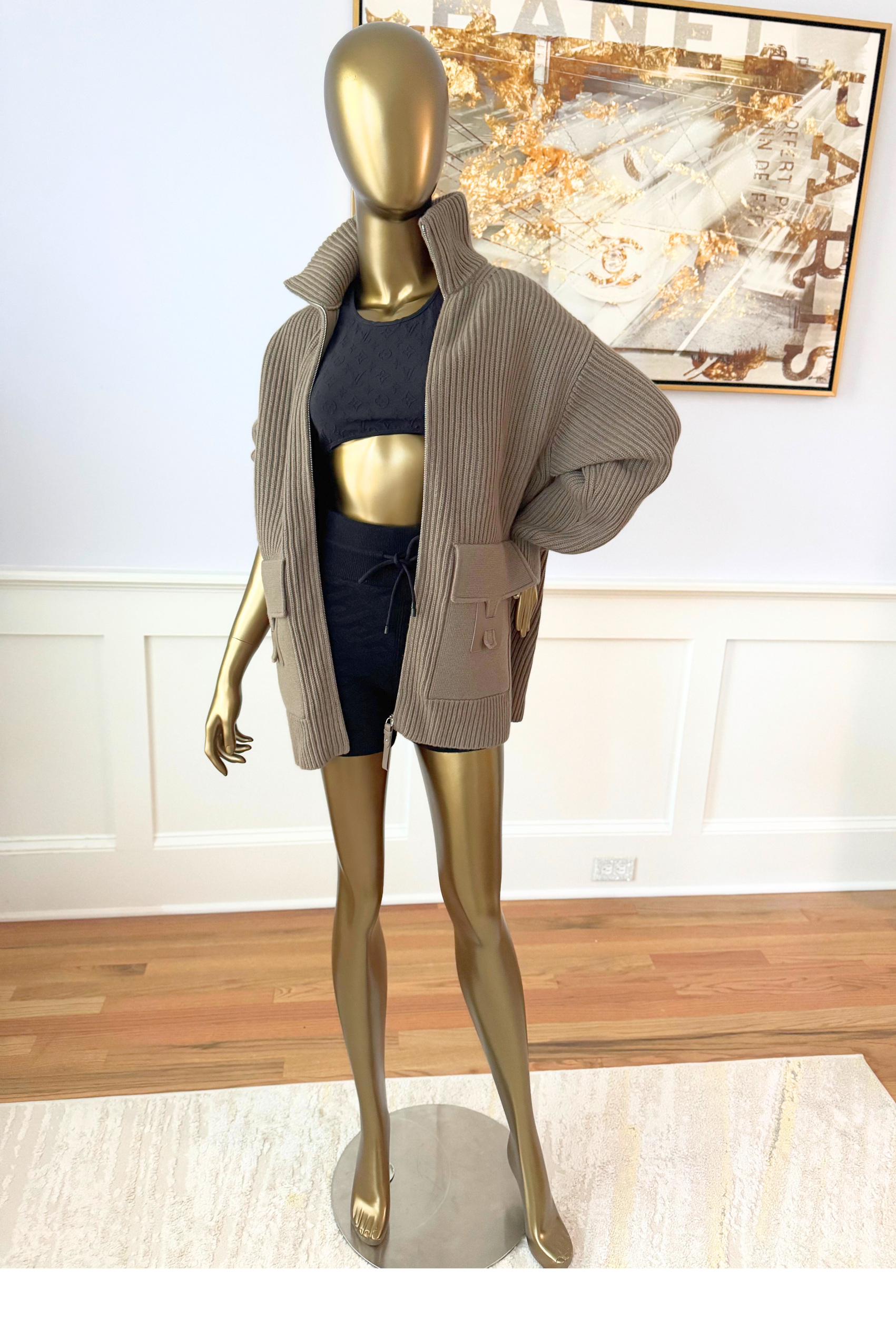 NEW Hermès Blouson Cardigan H Pockets Etoupe Size 34 Wool Jacket