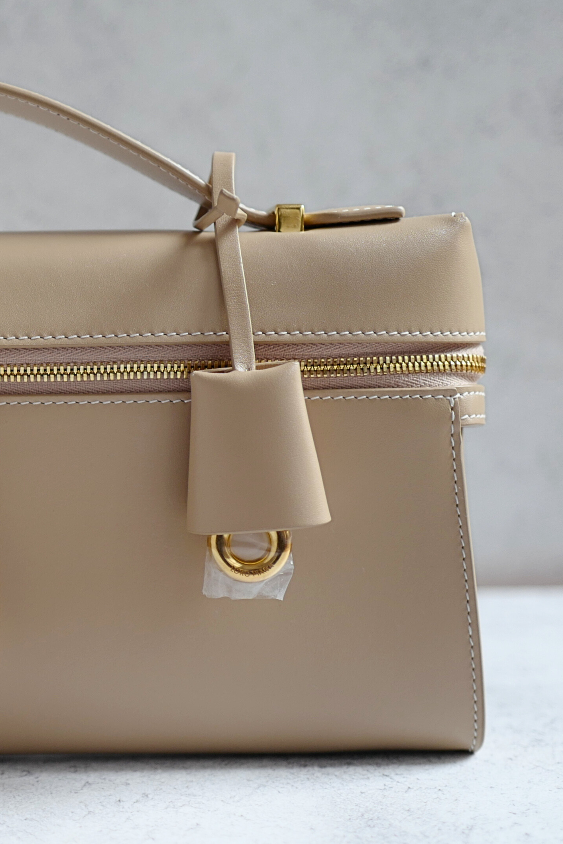 Loro Piana Extra Clutch L29 Light Mastic Calfskin with Sun Gold Hardware