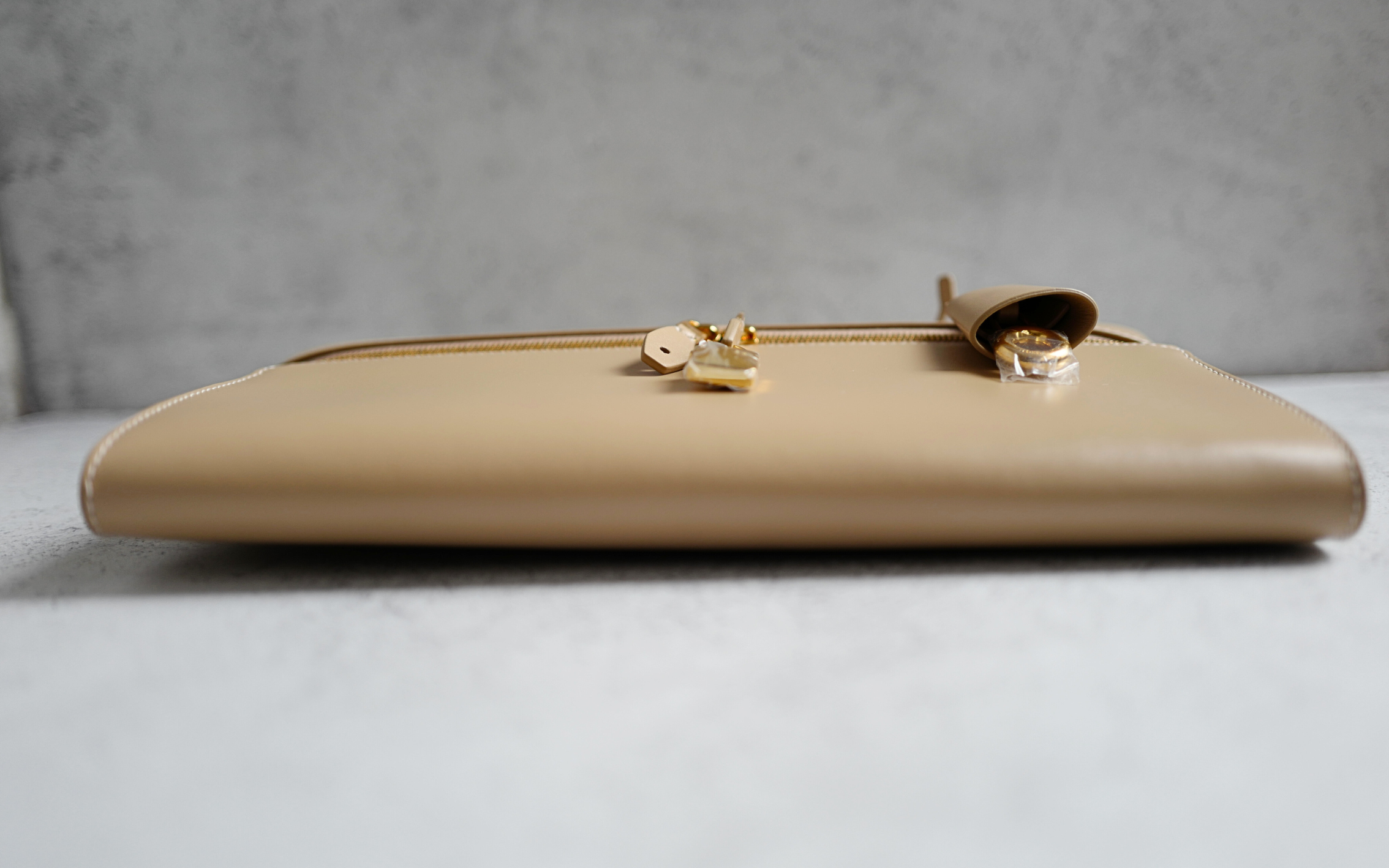 Loro Piana Extra Clutch L29 Light Mastic Calfskin with Sun Gold Hardware