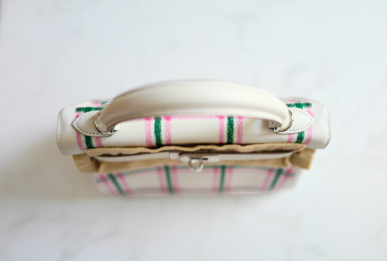 BNIB Hermès Kelly 25 Sellier Tartan Pattern White Leather Handbag With Palladium Hardware