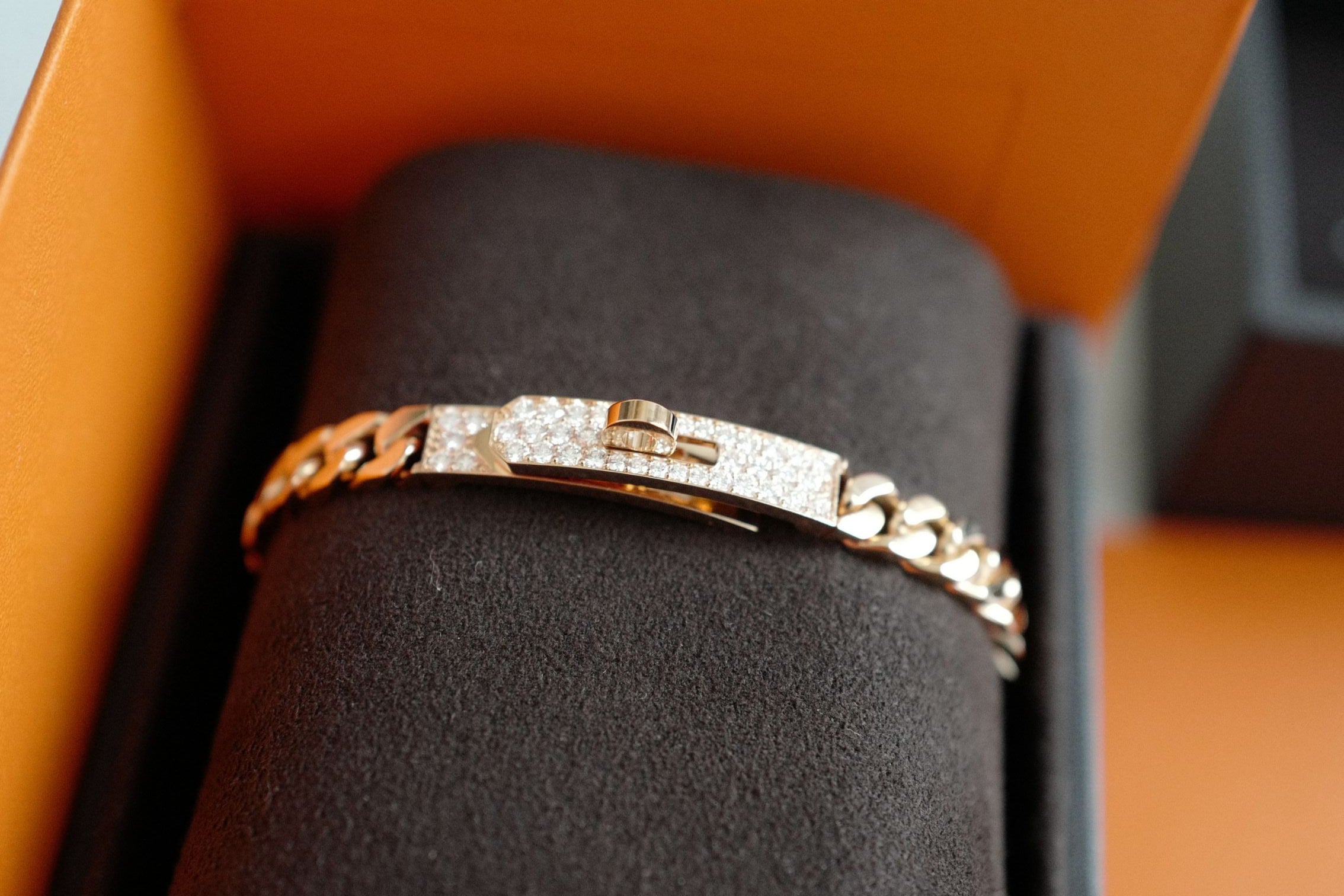 NEW Hermes Kelly Gourmette Bracelet Rose Gold 750 Diamond 0.90ct ST