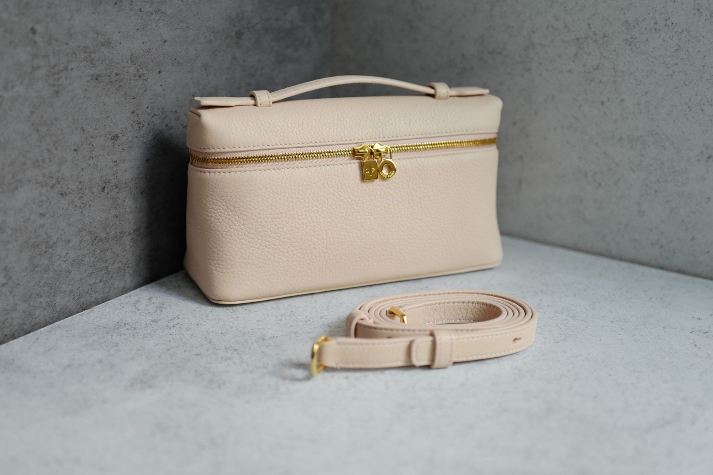 Loro Piana Extra Pocket L19 Vanity Pouch Rose Sakura Pink Calfskin Leather GHW
