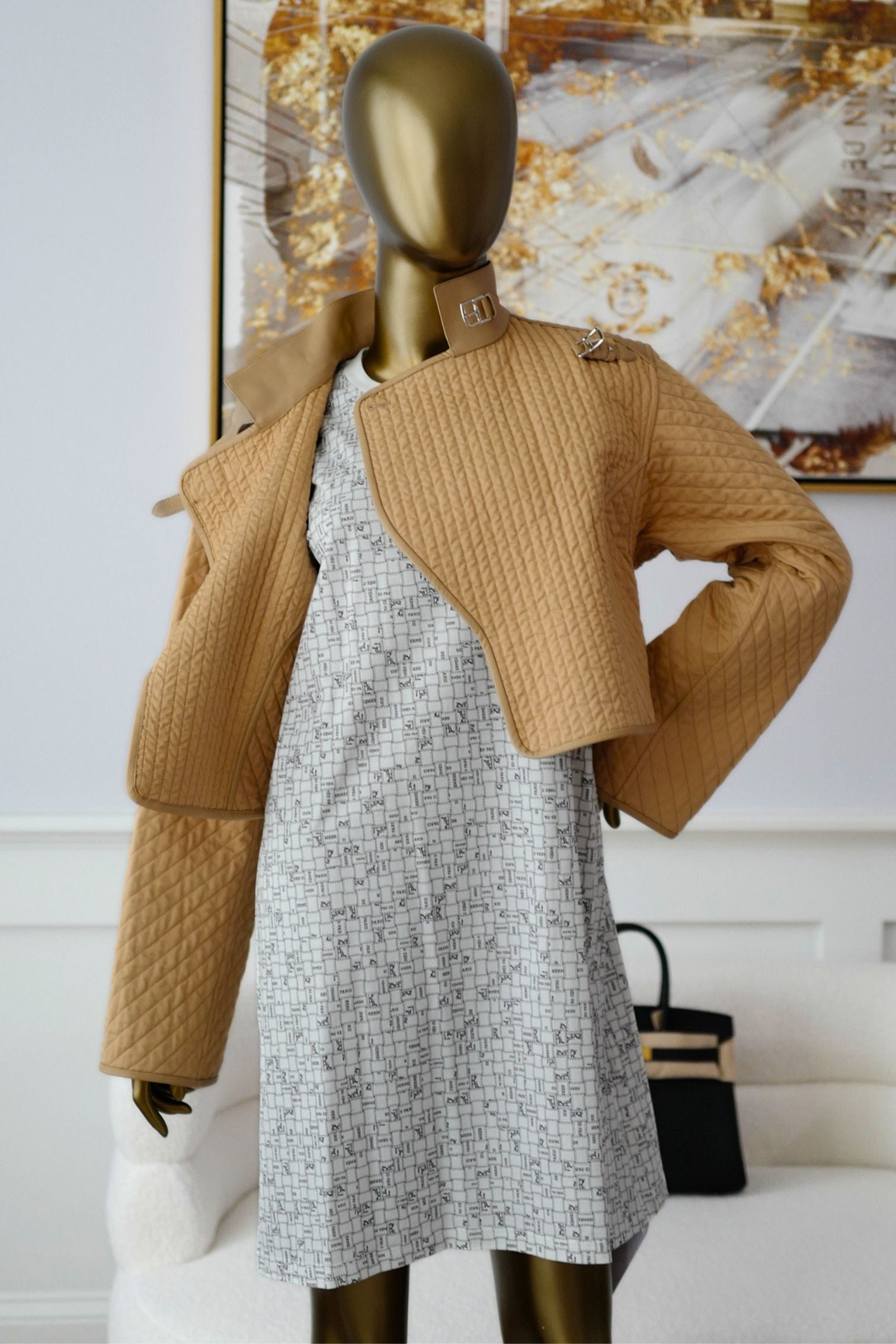 NEW Hermès Quilted Outdoor Jacket Beige Cajou size 36