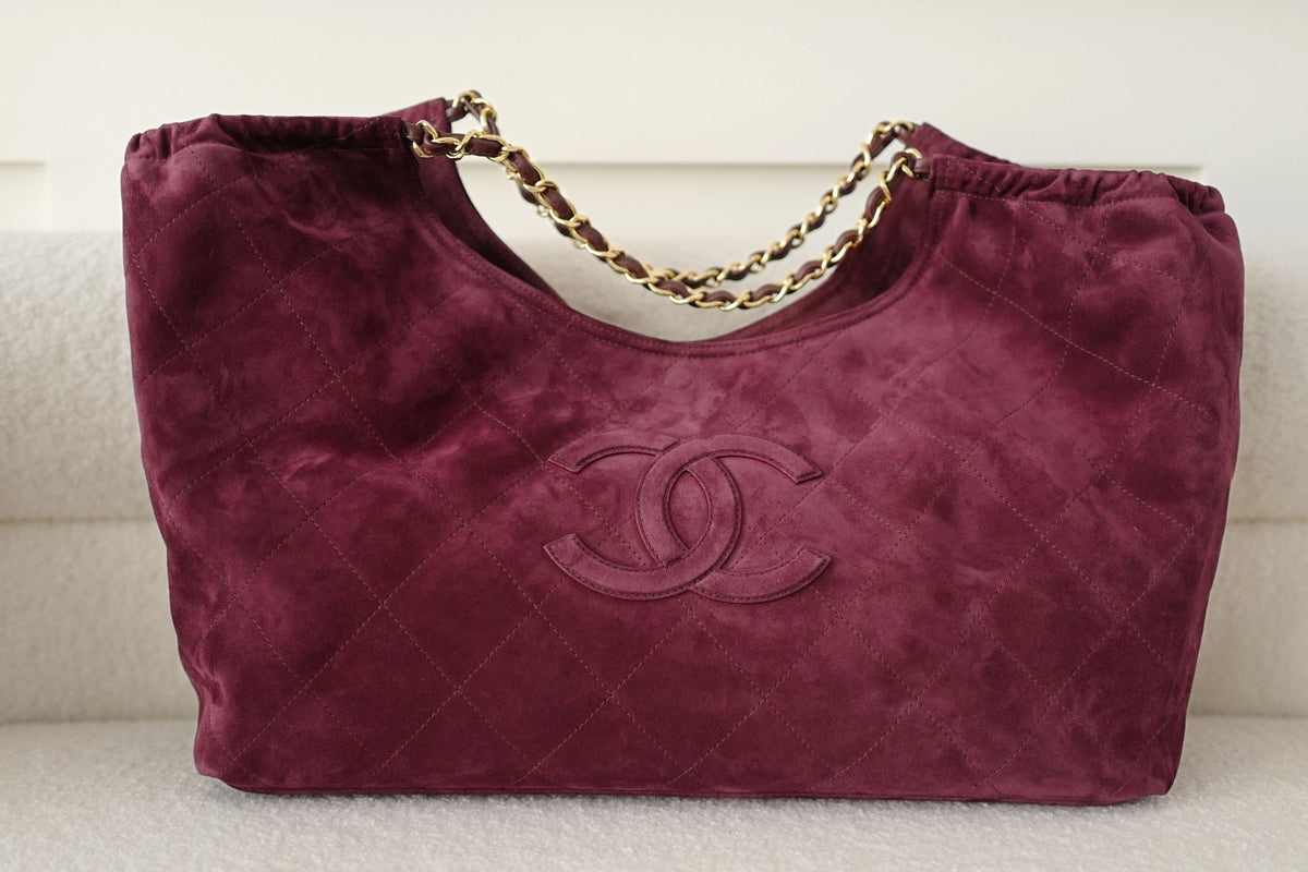 NEW Chanel 26B Large Tote Bordeaux Burgundy Suede Calfskin Gold Hardware