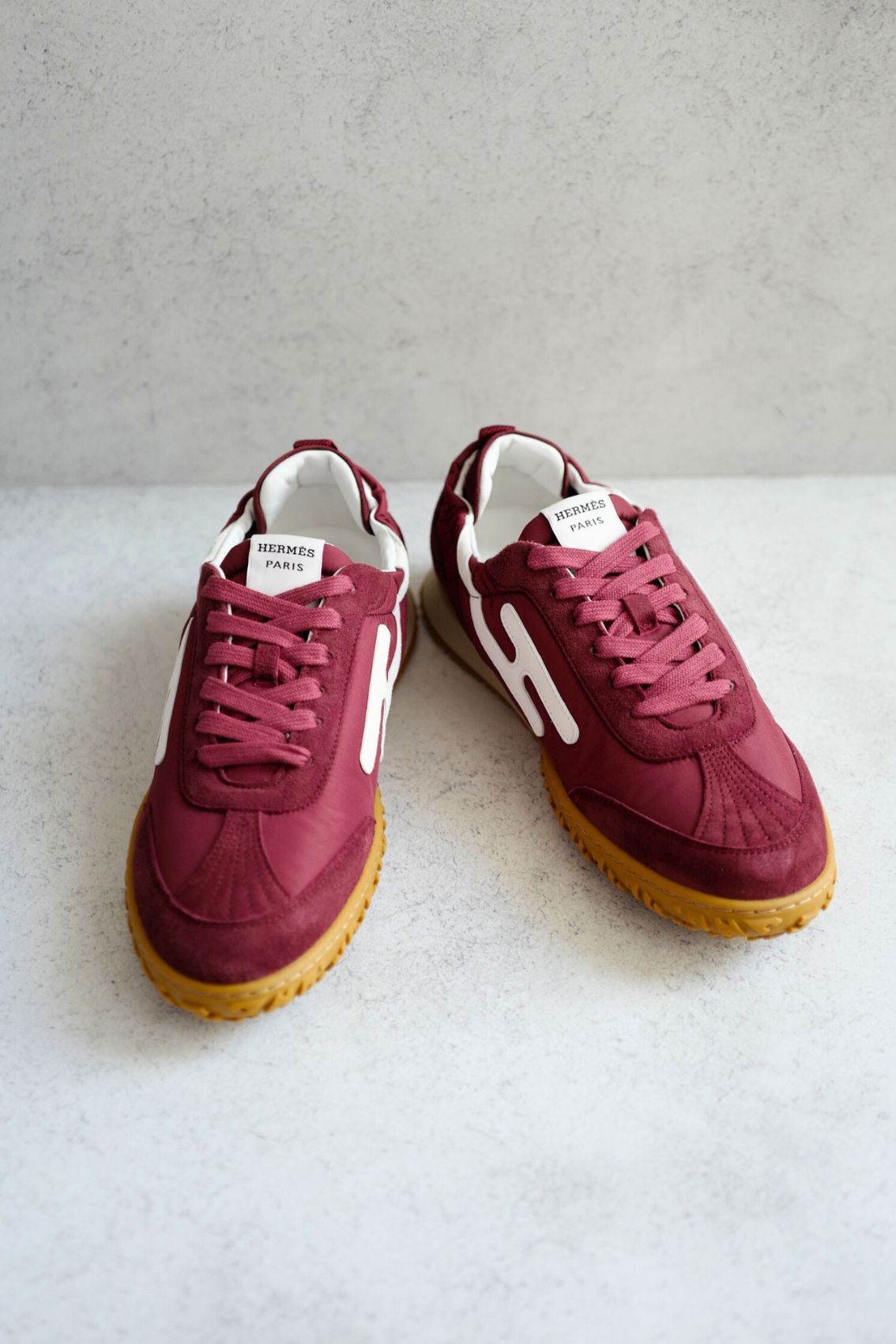 Hermès Women Sneaker Jet Rose Lie De Vin/Blanc Nylon Suede Goatskin Size 39