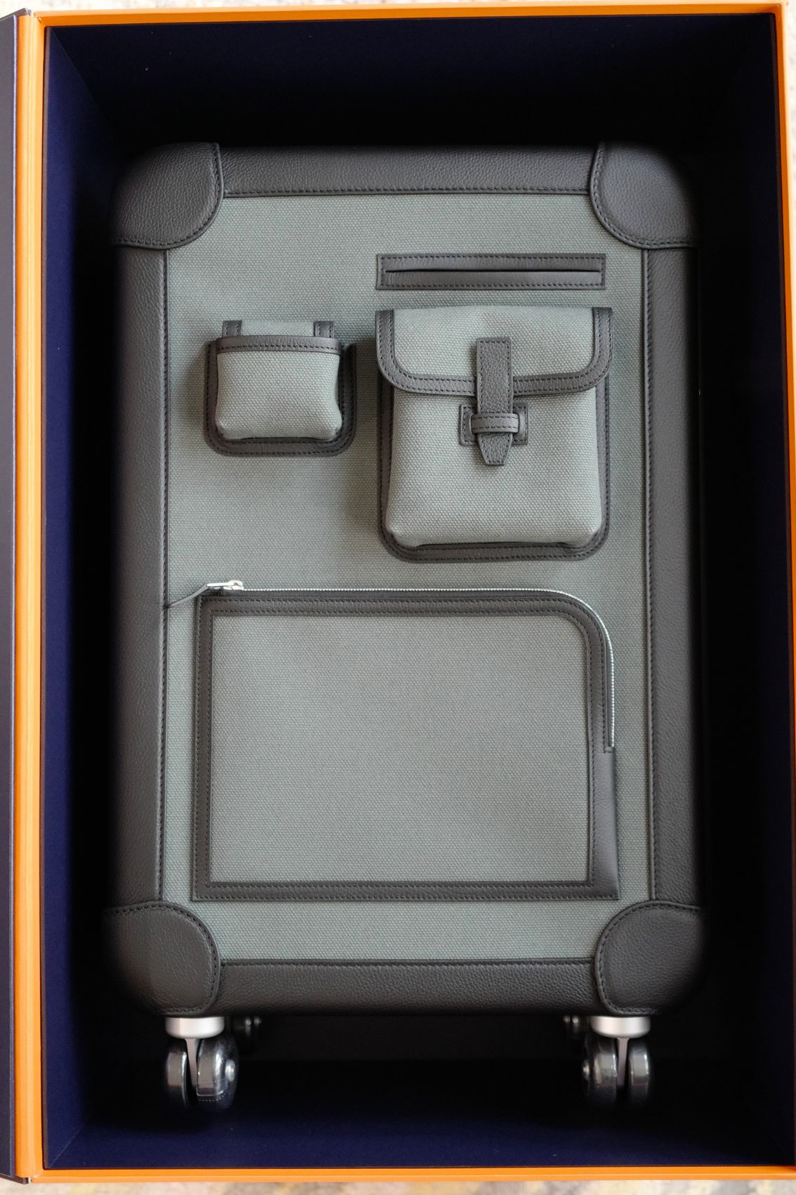 Hermès Valise R.M.S III Cabine Cargo Toile Goéland/Régate Vert Mangrove/Noir