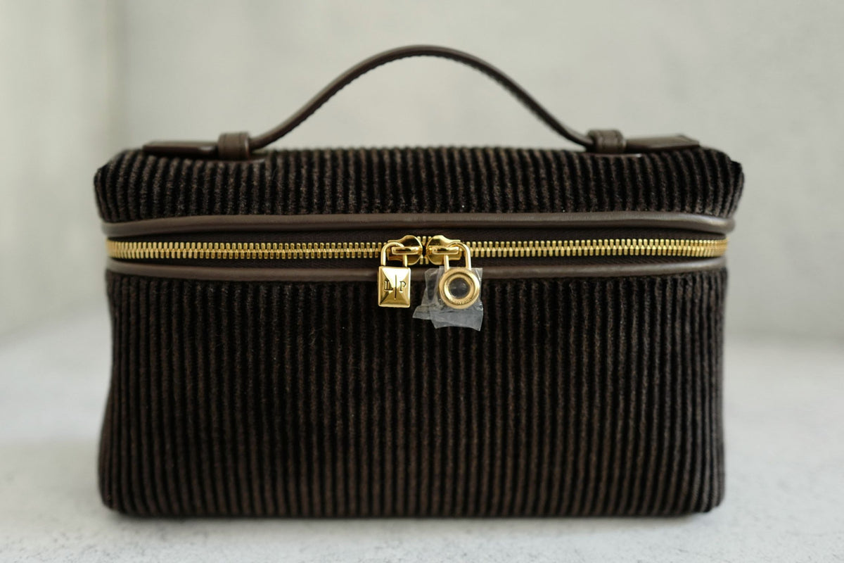 Loro Piana Extra Pocket L19 Dark Chocolate Corduroy Calfskin Sun Gold Hardware