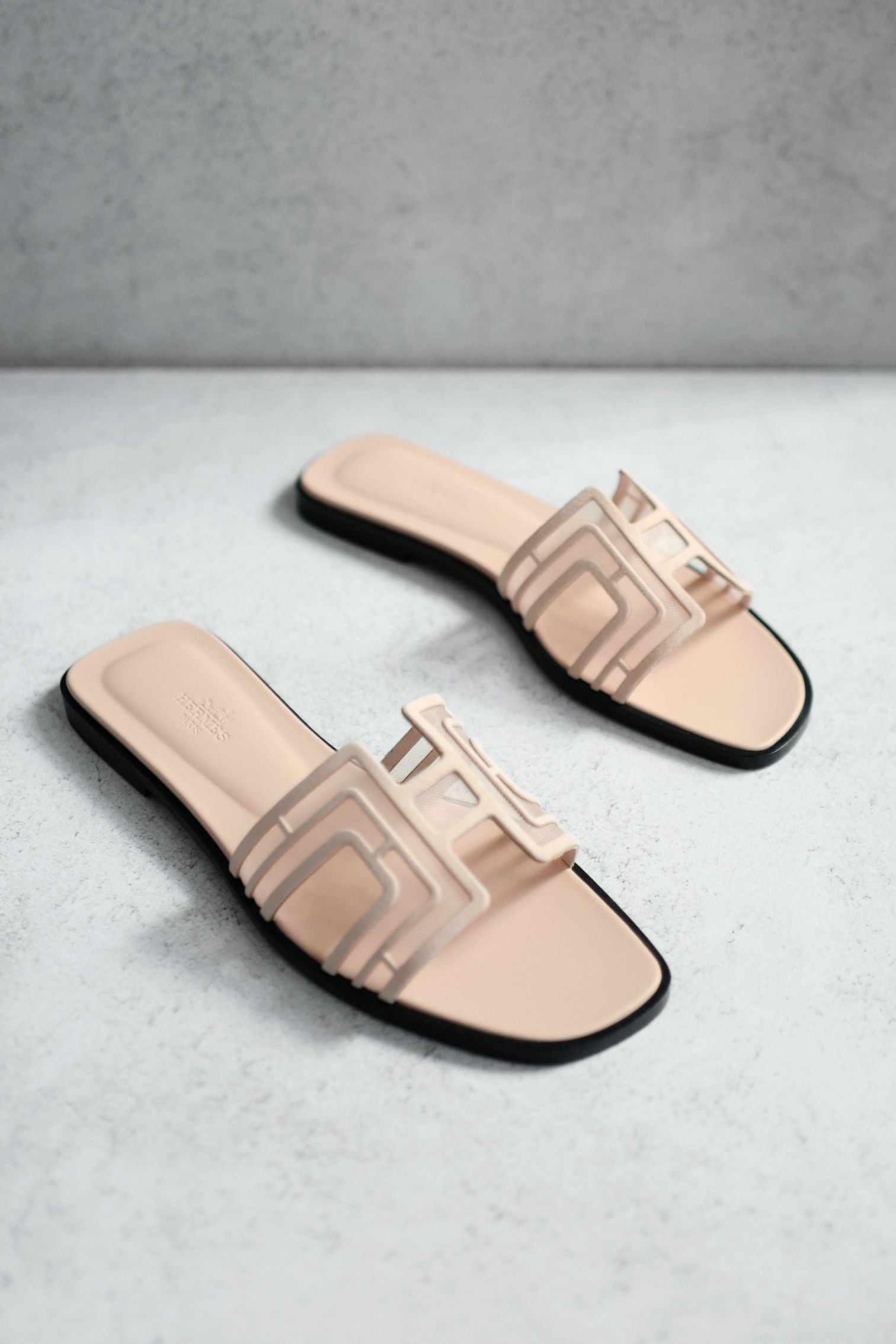 BNIB Hermes Oran Sandal Chevre Velours Resille Arcai Beige Nude Size 38