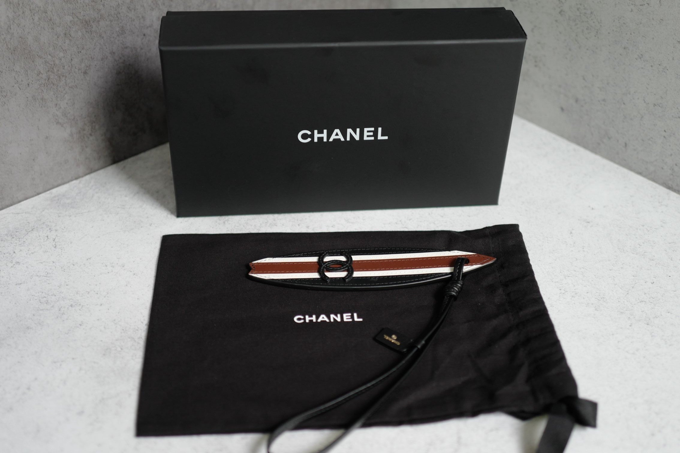 Chanel 26M Coco Beach Bag Charm Black/White/Brown Lambskin Leather