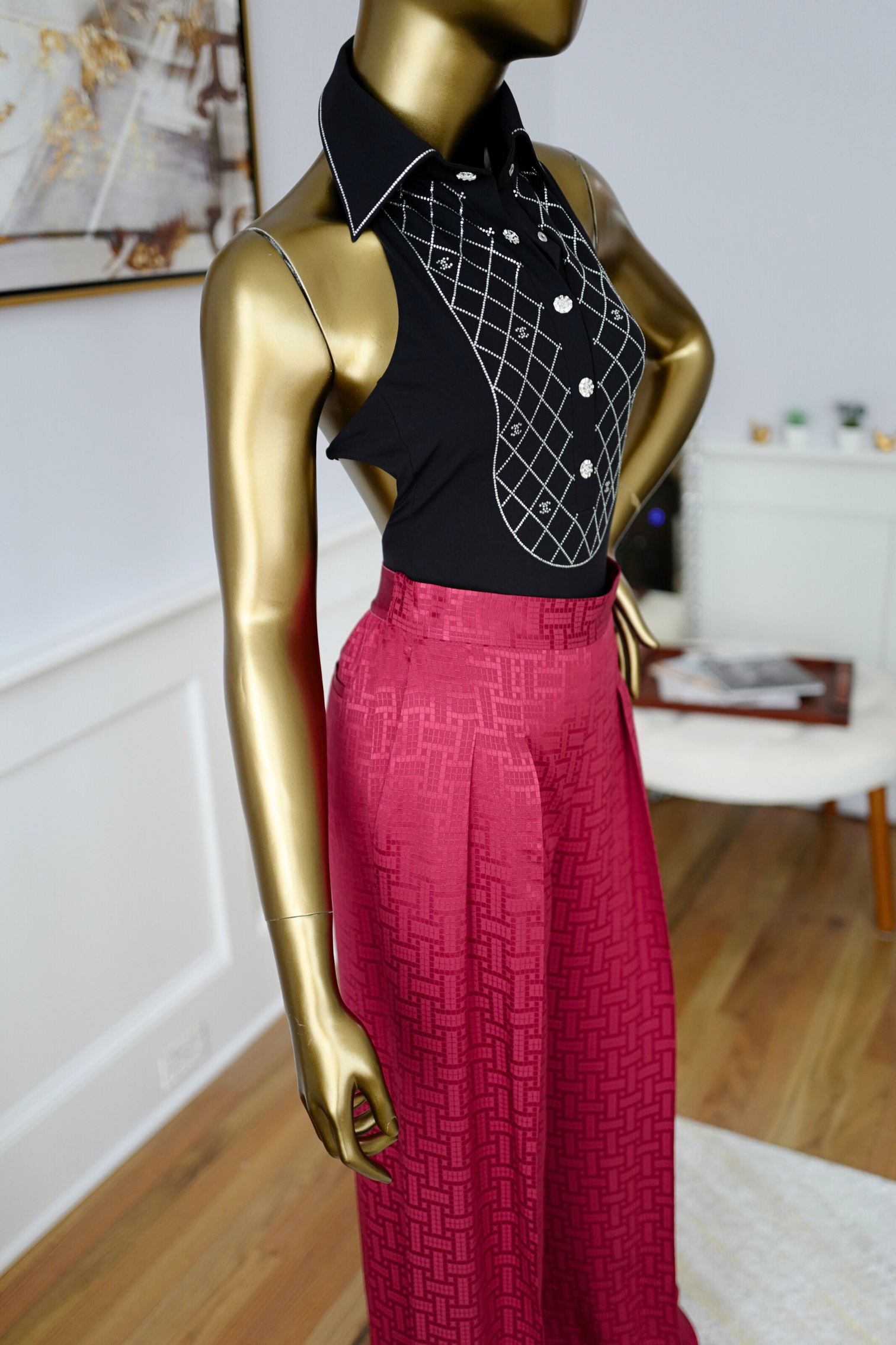 NEW Hermès "Mosaique" Wide Leg Pants Rose Framboise Size 34