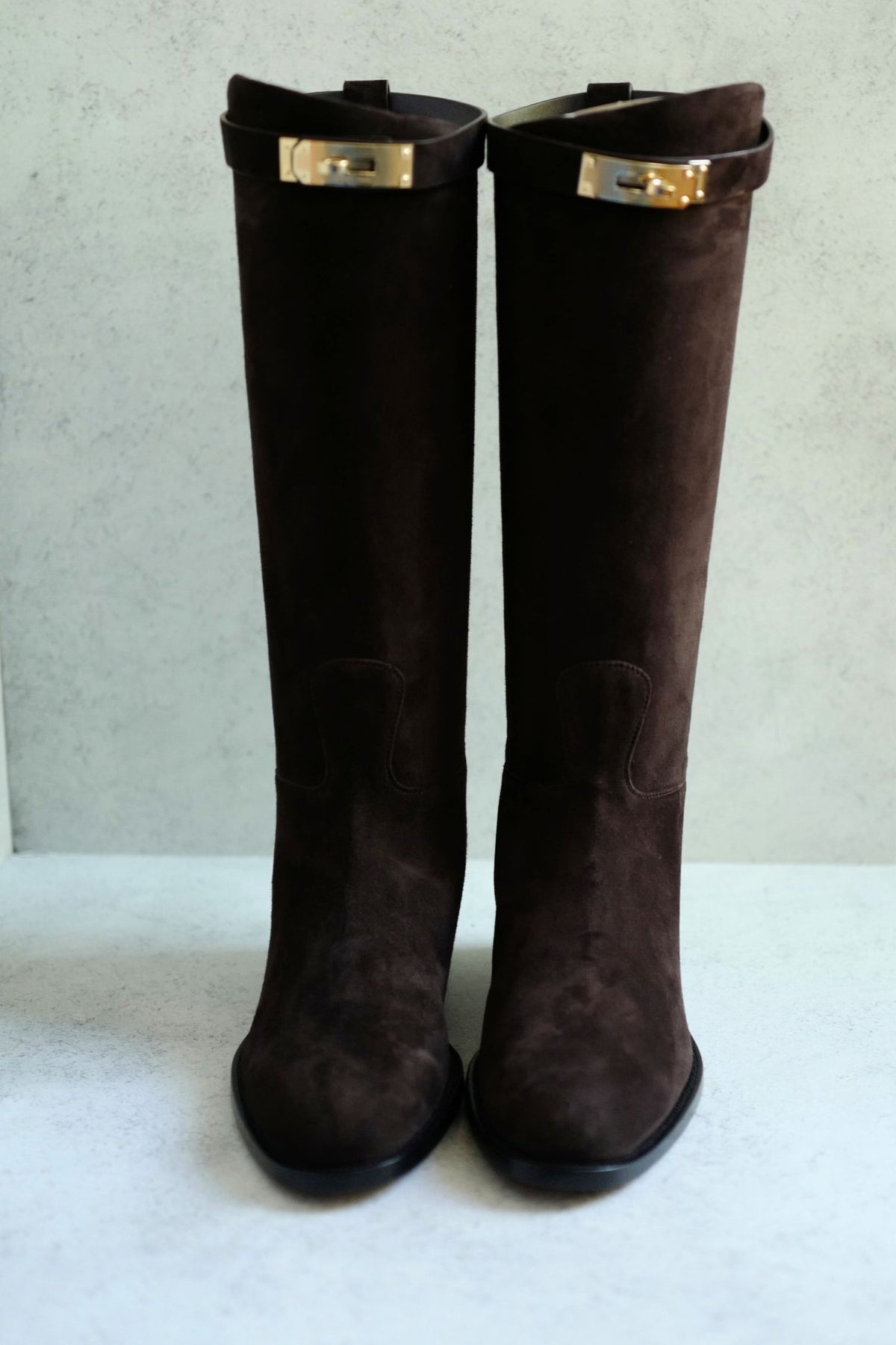 Hermès Jumping Matrix Goatskin Suede Boots Marron with Permabrass HW Size 38