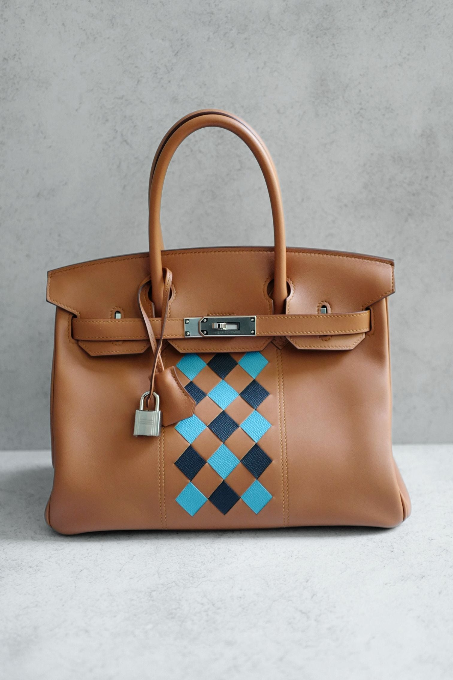Hermes Birkin 30 Swift Epsom Tressage Gold/Bleu du Nord/Bleu Indigo Limited Edition