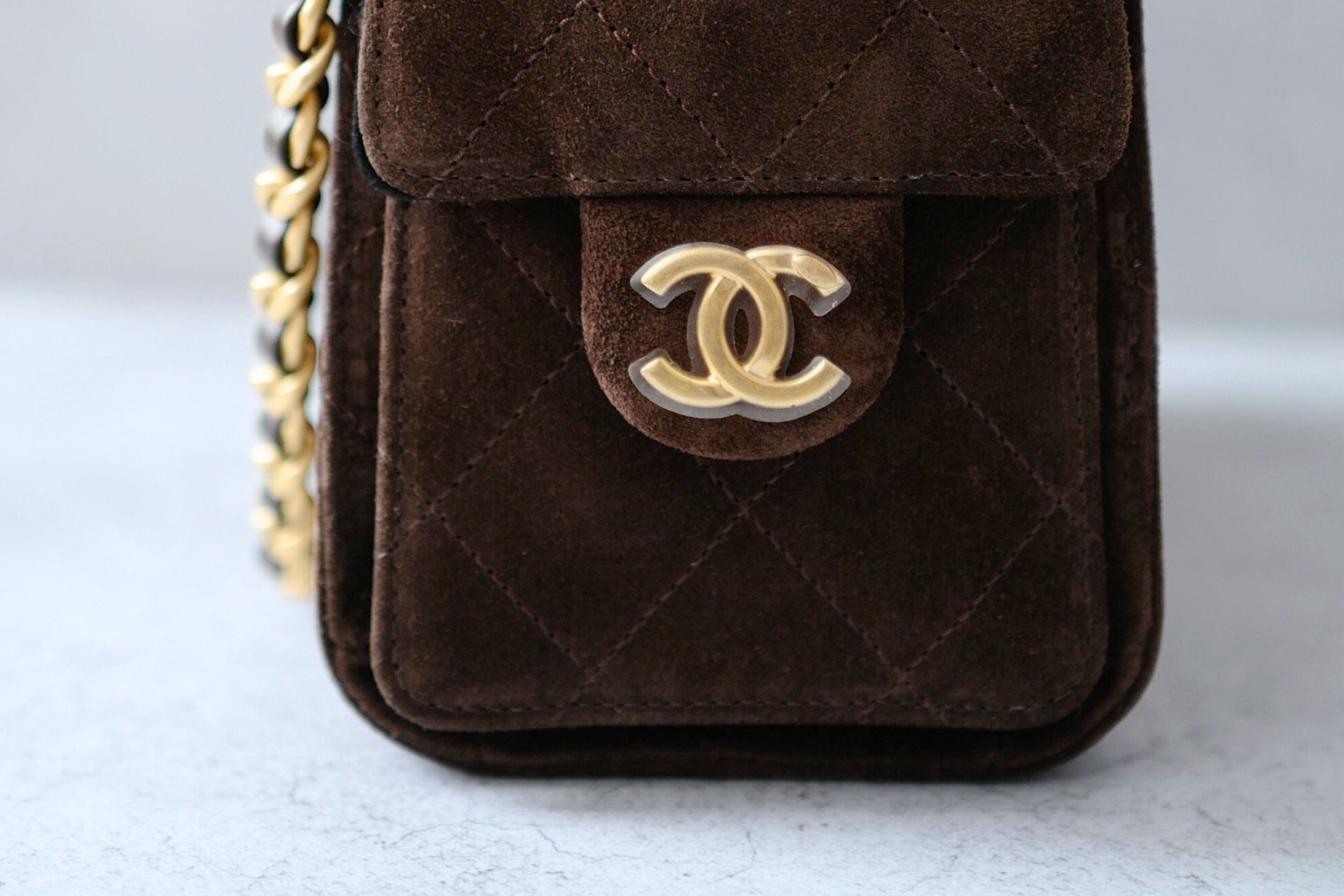 Chanel 26C Mini Hobo Shoulder Bag Dark Brown Suede Calfskin Gold Hardware